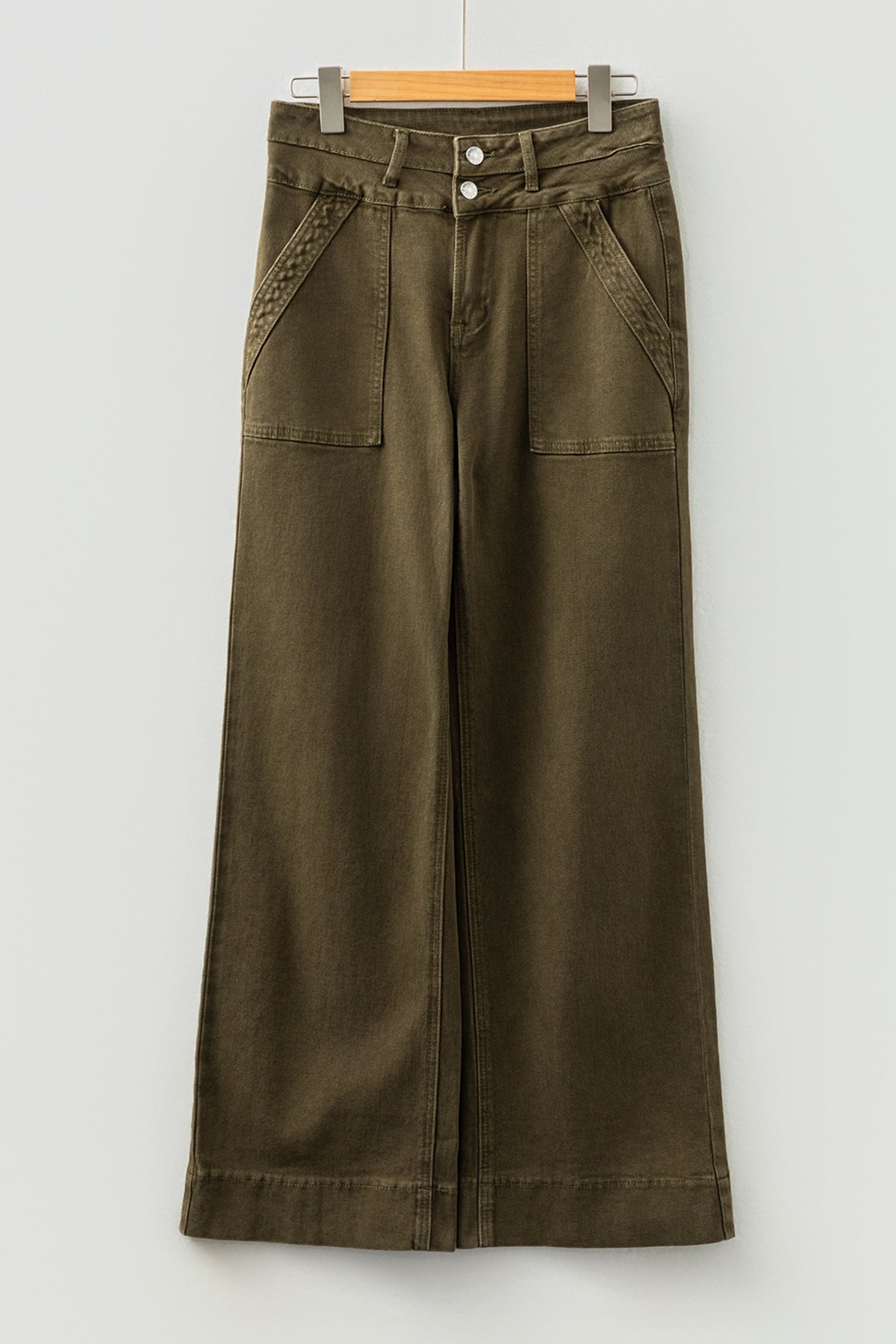 Jungle Green Double Waistband Loose Straight Jeans
