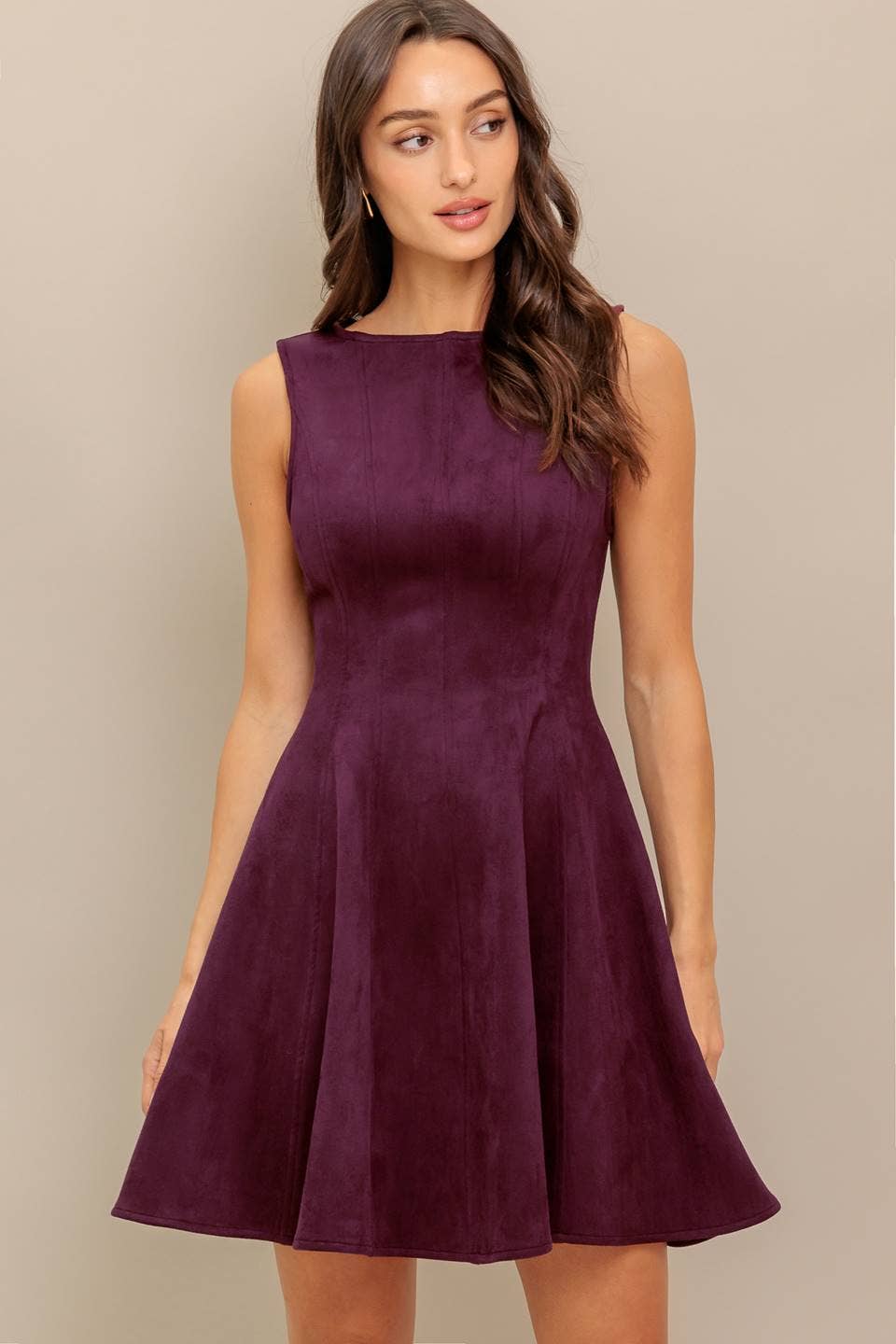 Burgundy Solid Faux Suede Mini Dress