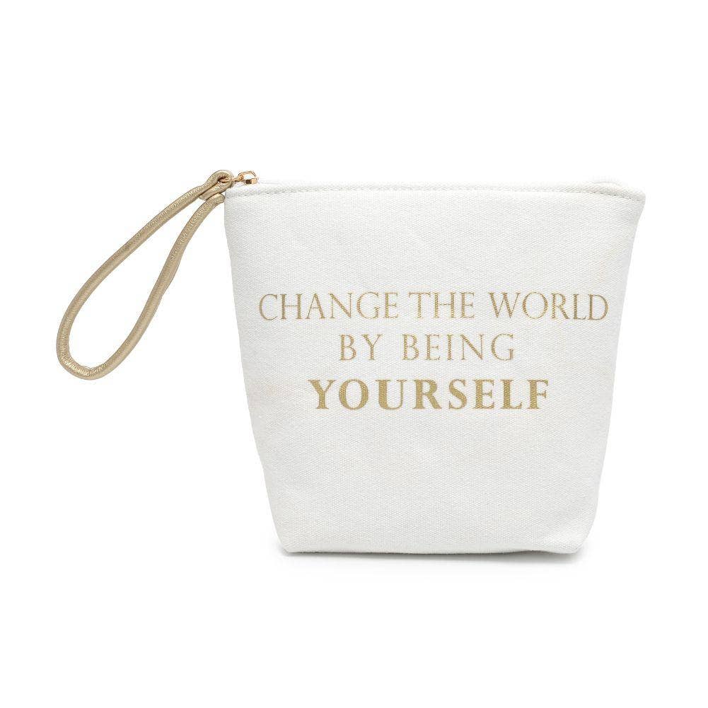 Printed Canvas Wristlet Cosmetic Make Up Bag Pouch