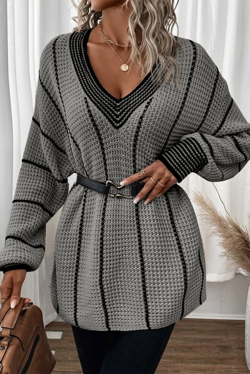 Loose V Neck Tunic Sweater