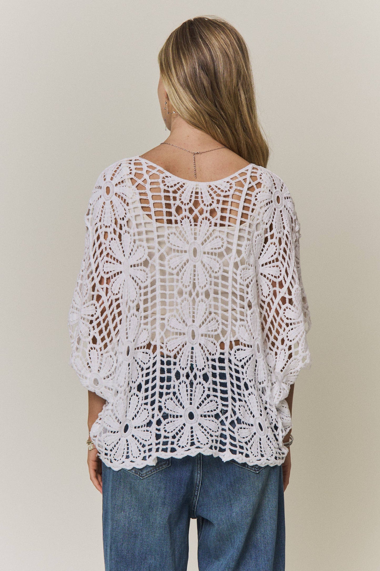 FLORAL CROCHET OPEN-KNIT TOP