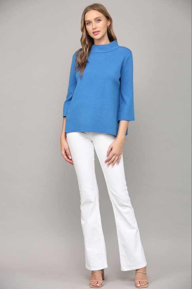 MOCK NECK PULL OVER SWEATER/BELL SLEEVE