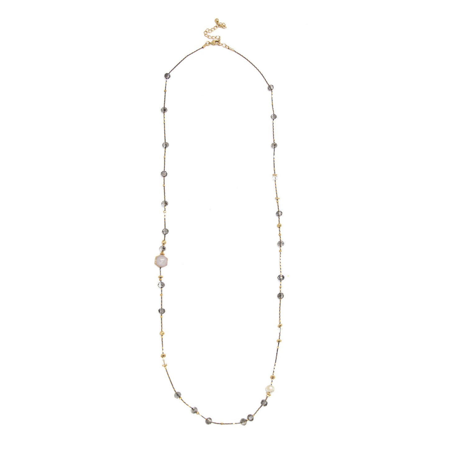 Clear Glass Bead Necklace on Chain