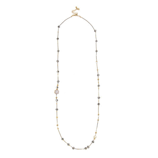 Clear Glass Bead Necklace on Chain