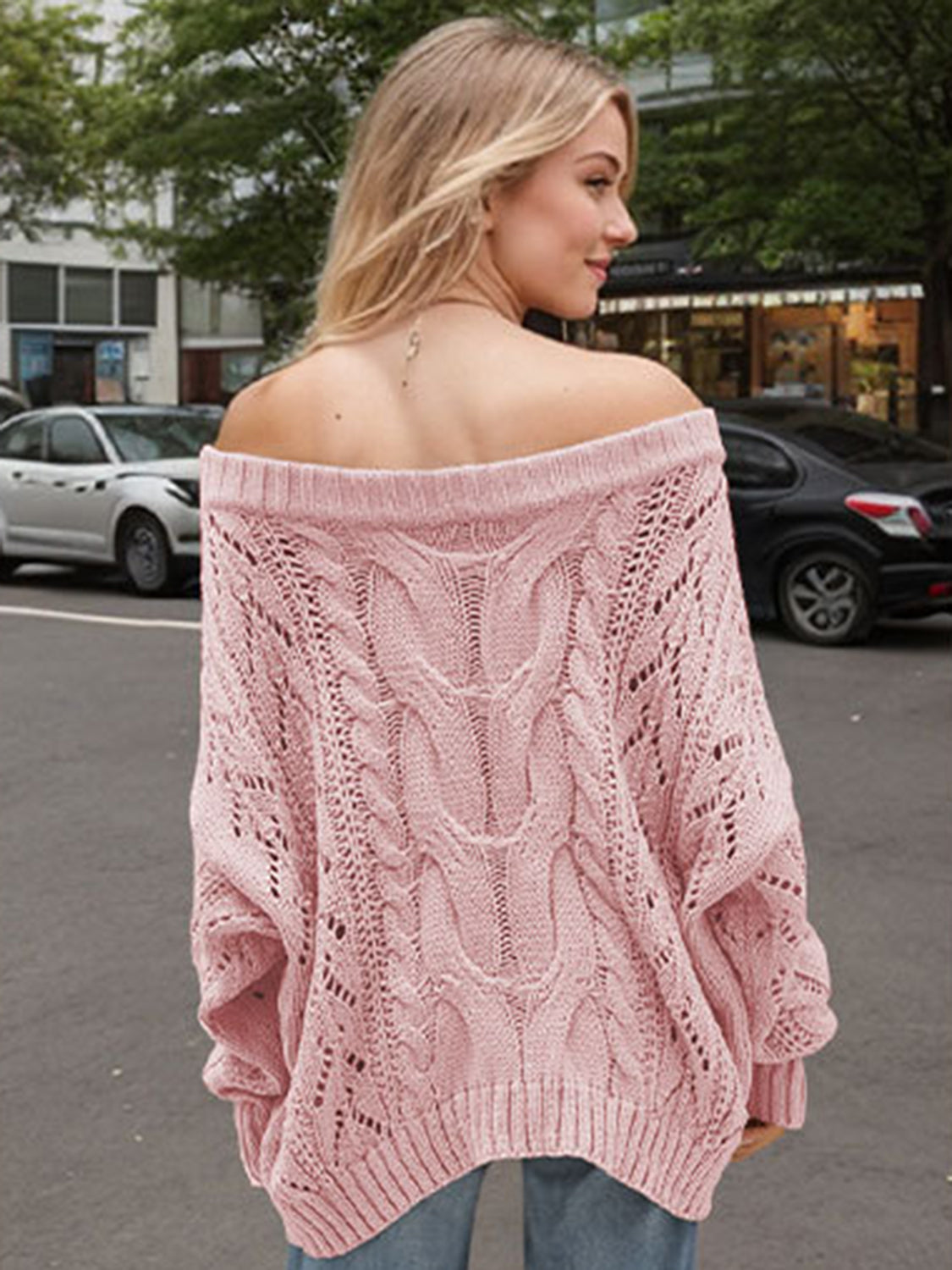 Knit Openwork Off-Shoulder Sweater