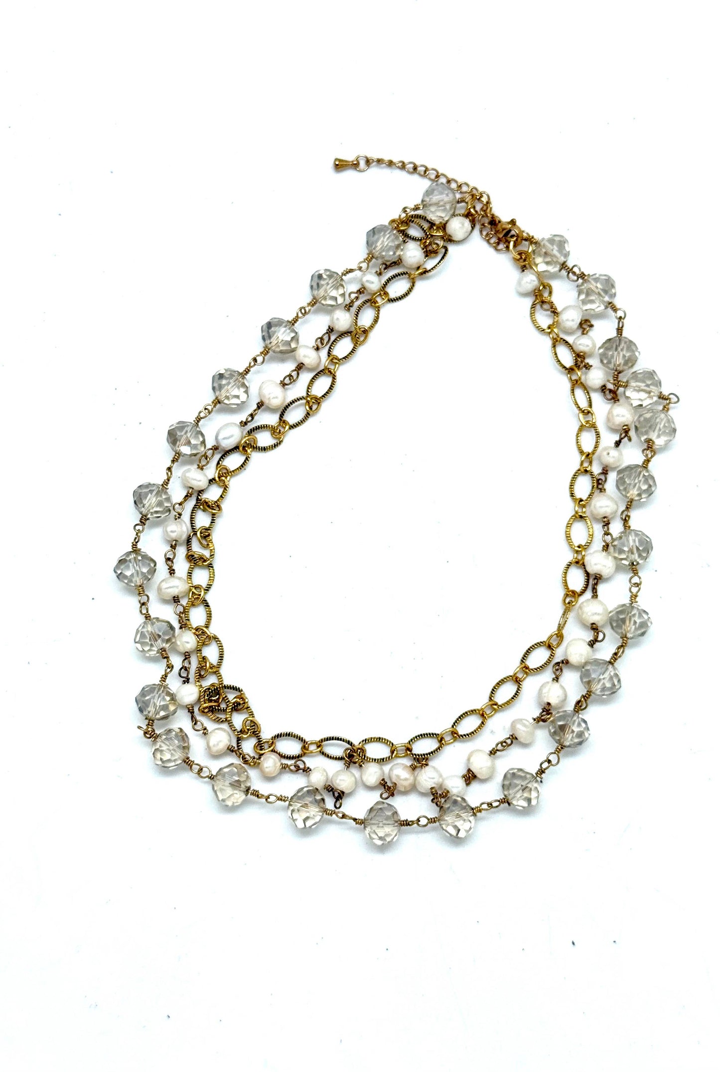 Necklace FreshwaterPearl w/GlassBead &Filigree Gold 18”w/2”