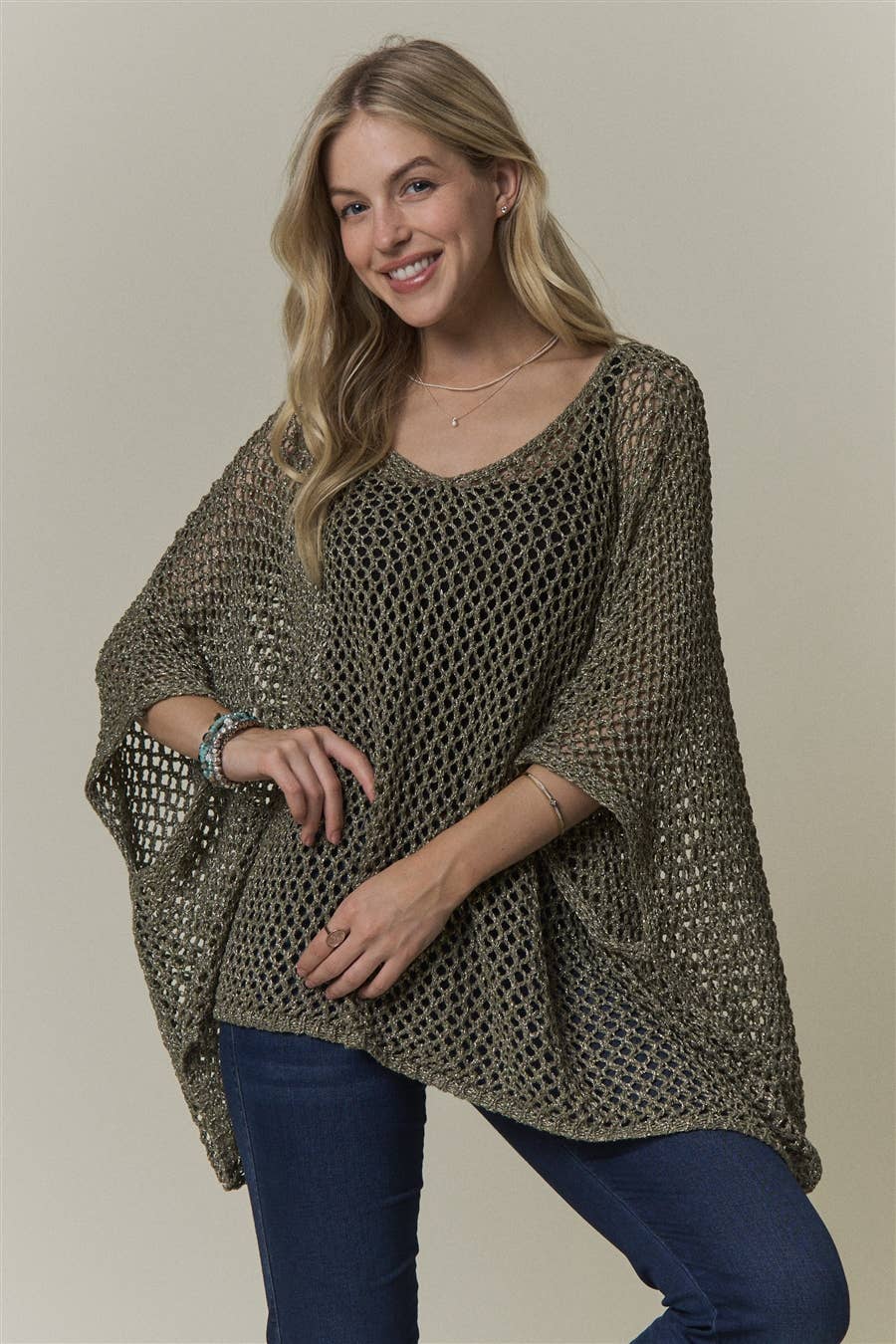 OPEN-KNIT PONCHO SWEATER TOP- CESW4486
