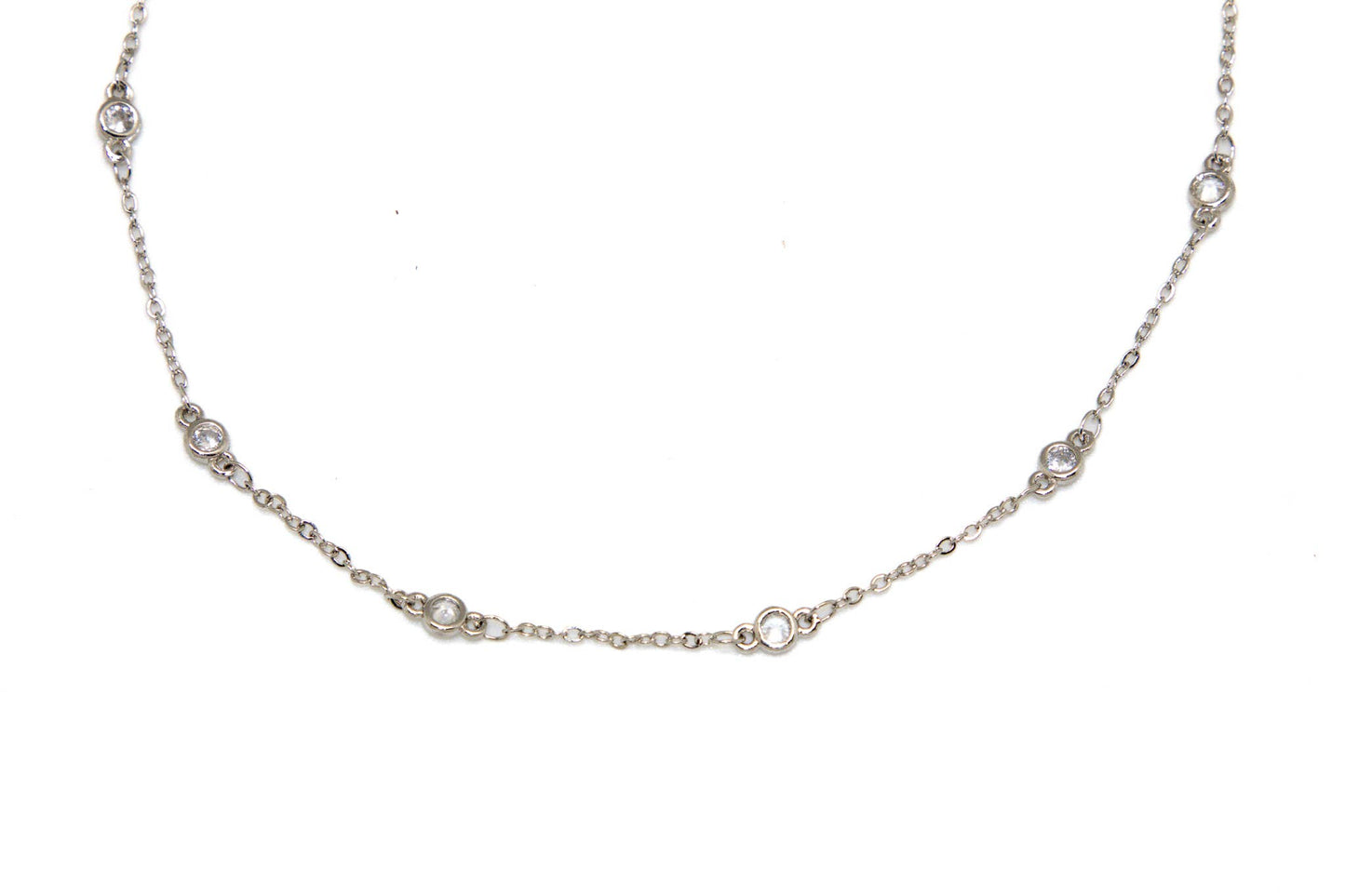 Necklace Silver stainless steel w/clear glass beads 18” w/2”