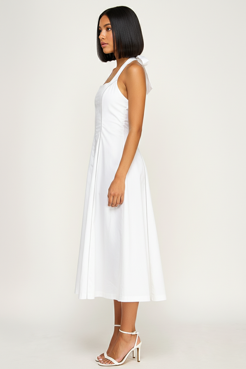 Elegant Halter Midi Dress With Open Back