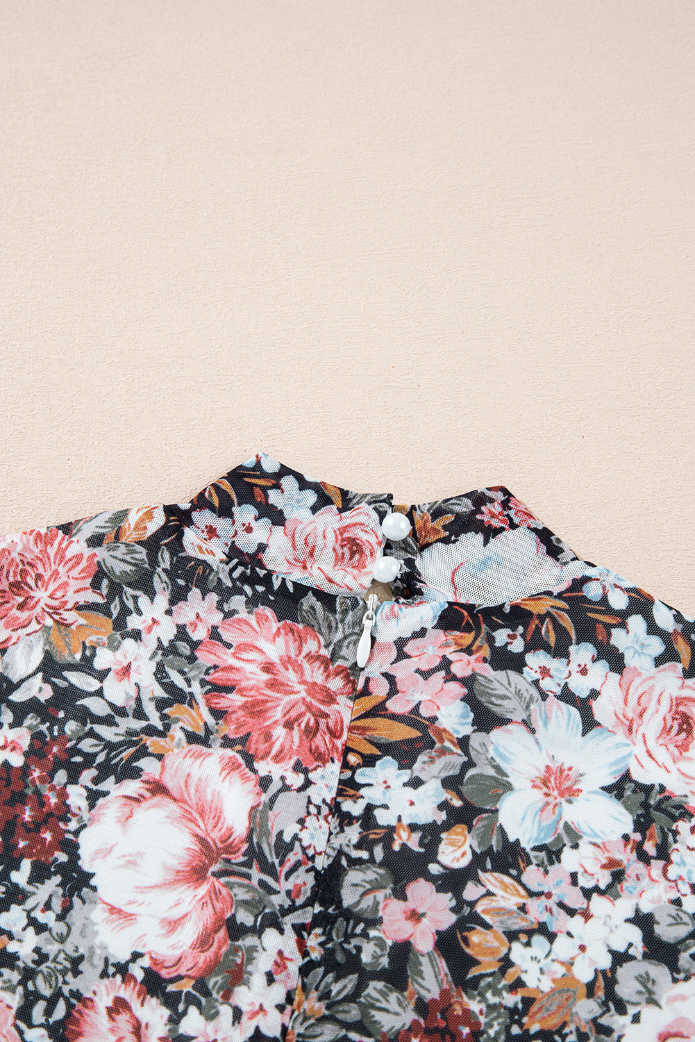 Brown Floral Allover Print Mock Neck Bodycon Midi Dress