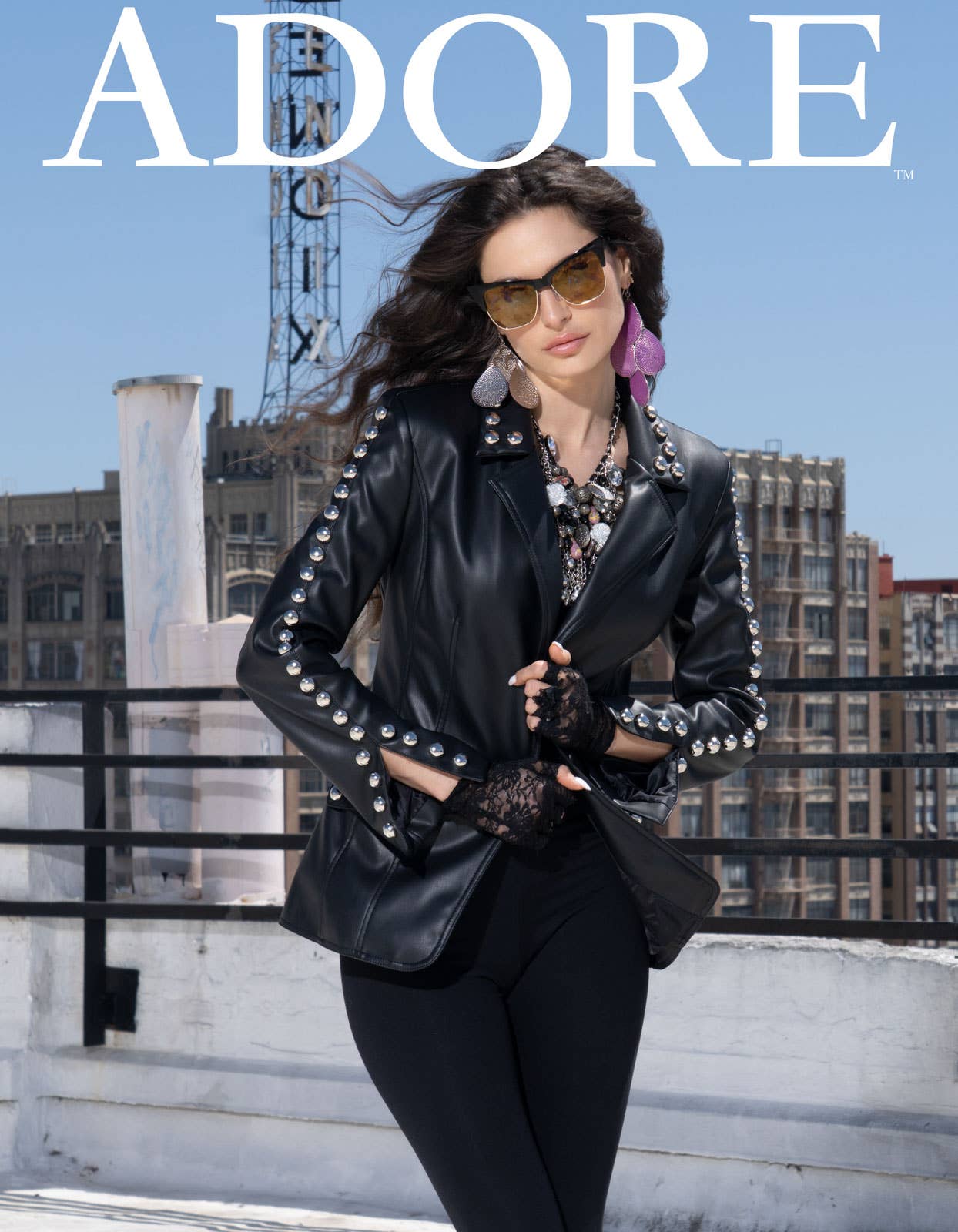 E1009-A Studded Faux Leather Blazer