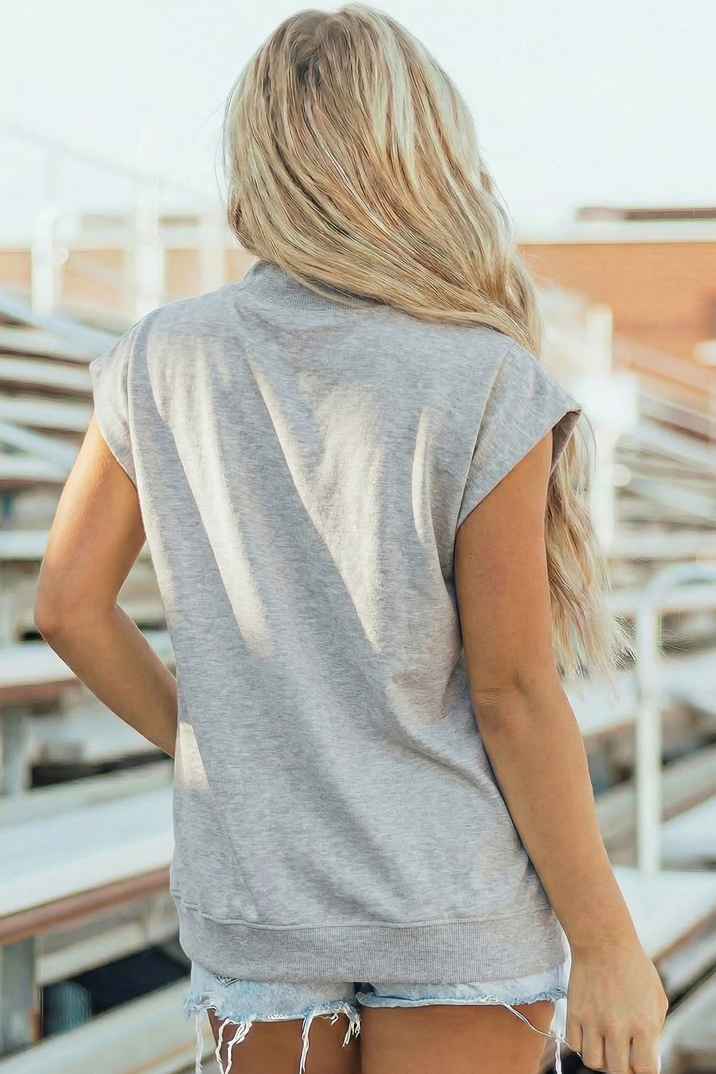 Phalaenopsis Solid Color High Neck Cap Sleeve Loose Top