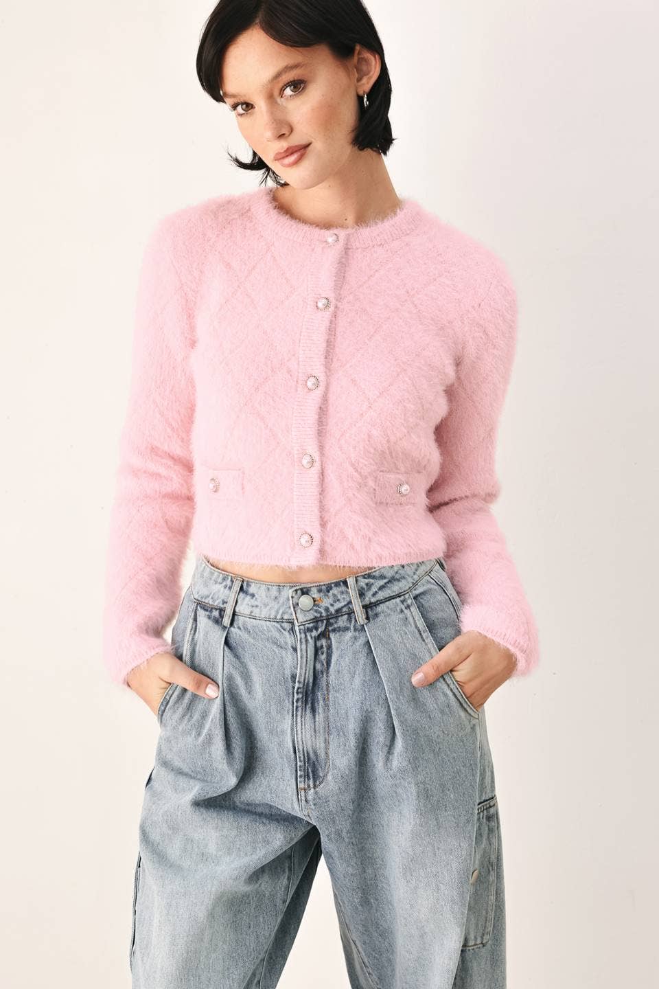 A solid sweater knit cropped cardigan