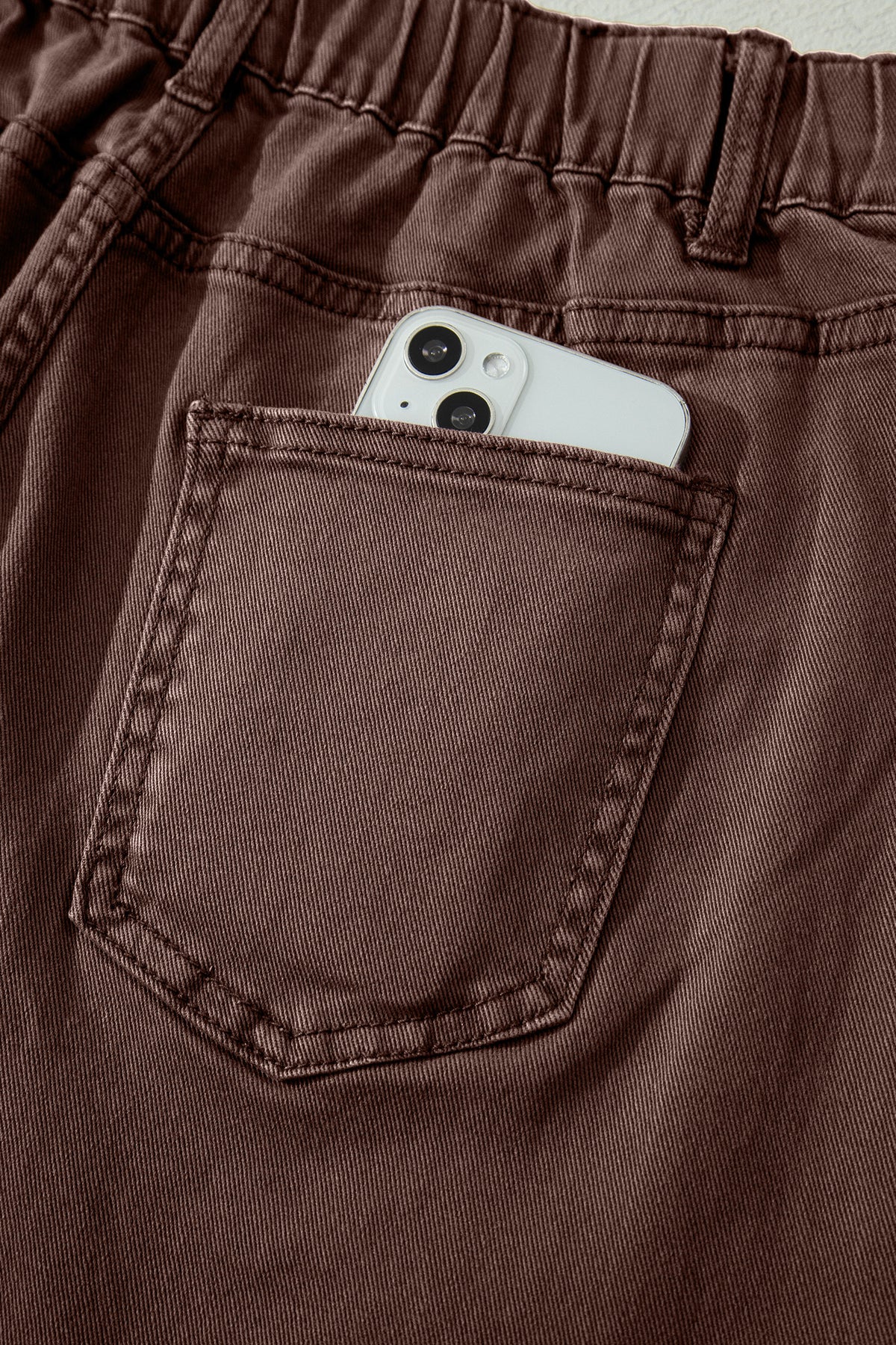 Beau Blue Solid Color Square Patch Pocket Ankle-length Barrel Jeans