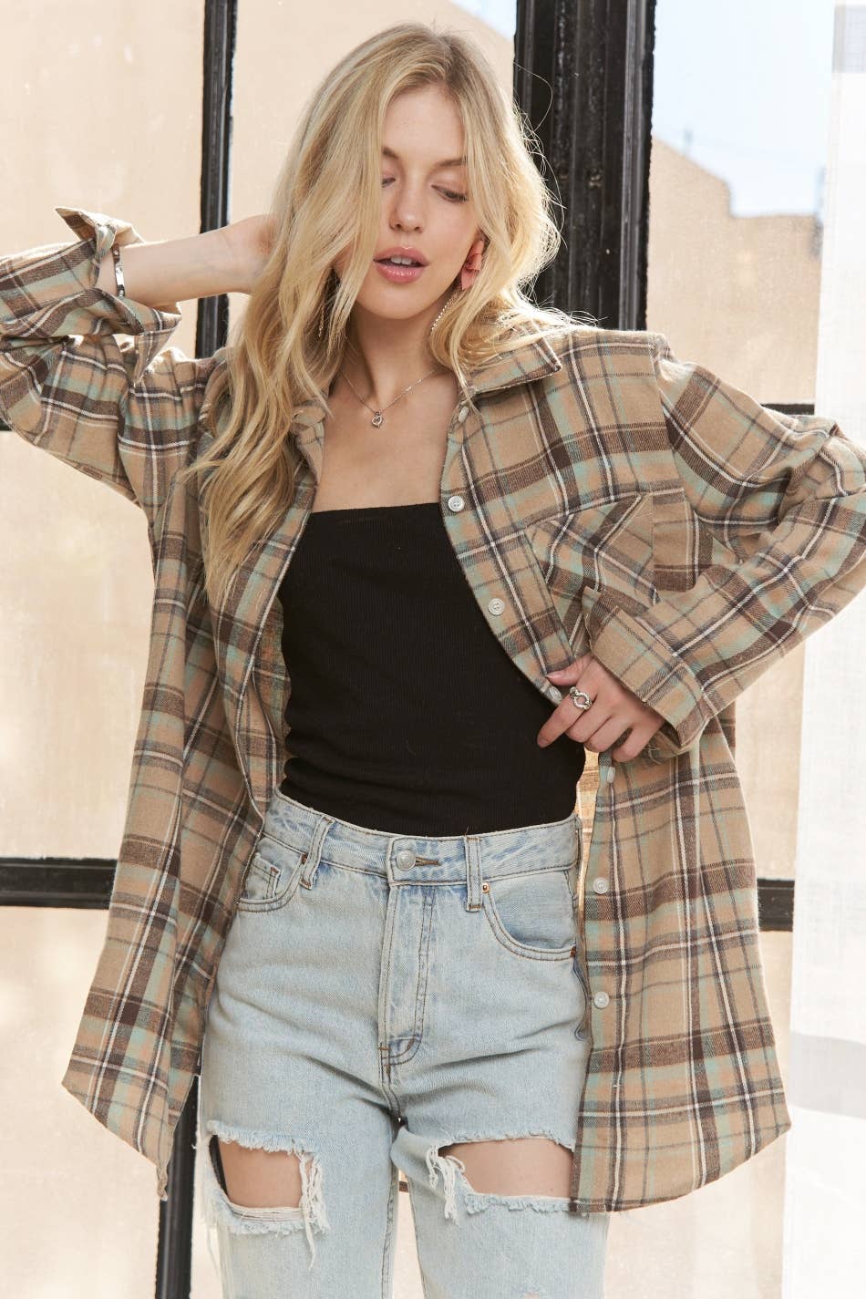 PLAID BUTTON UP BOYFRIEND SHIRT