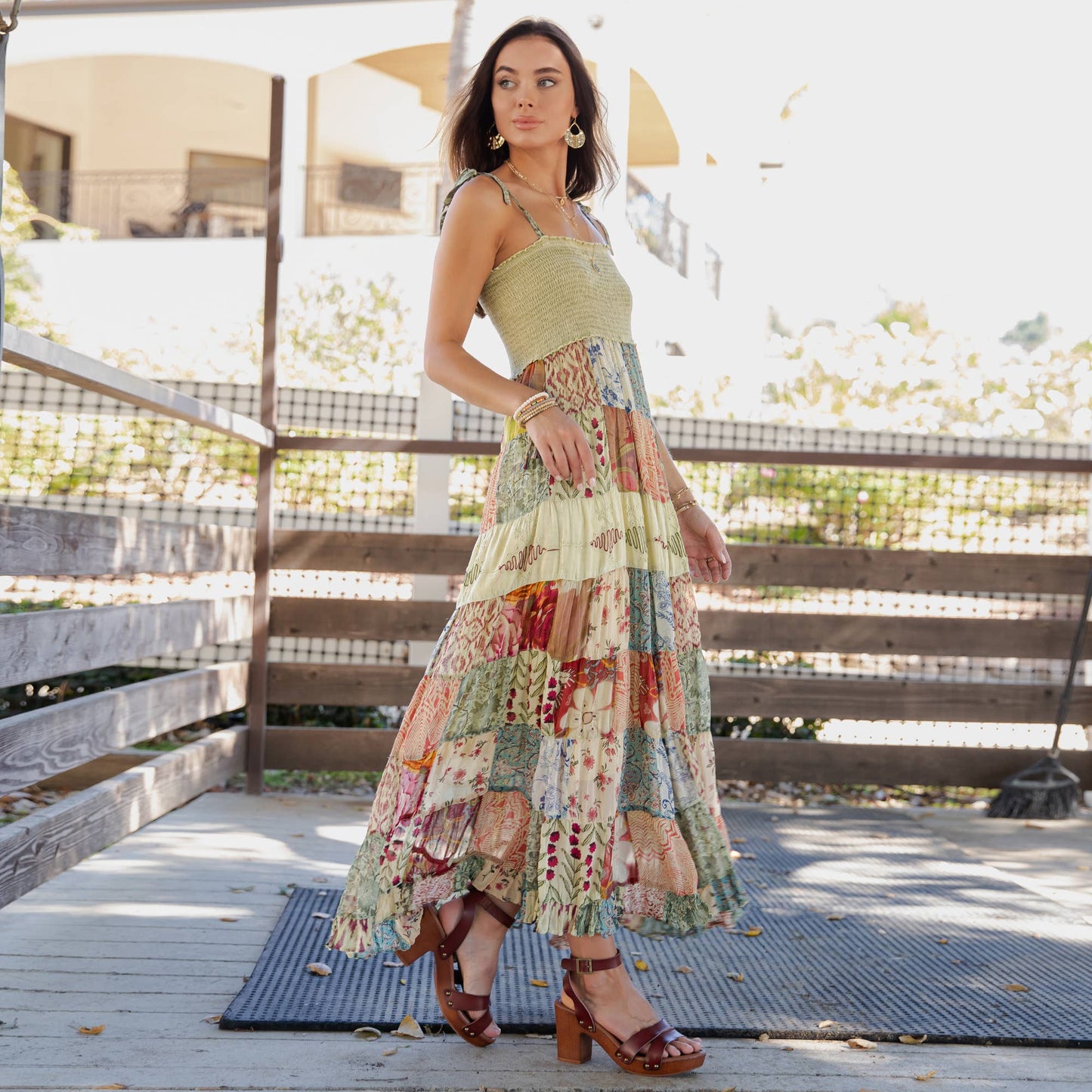 Artisan Pearl Maxi Dress Smocked Bodice Aari Embroidery
