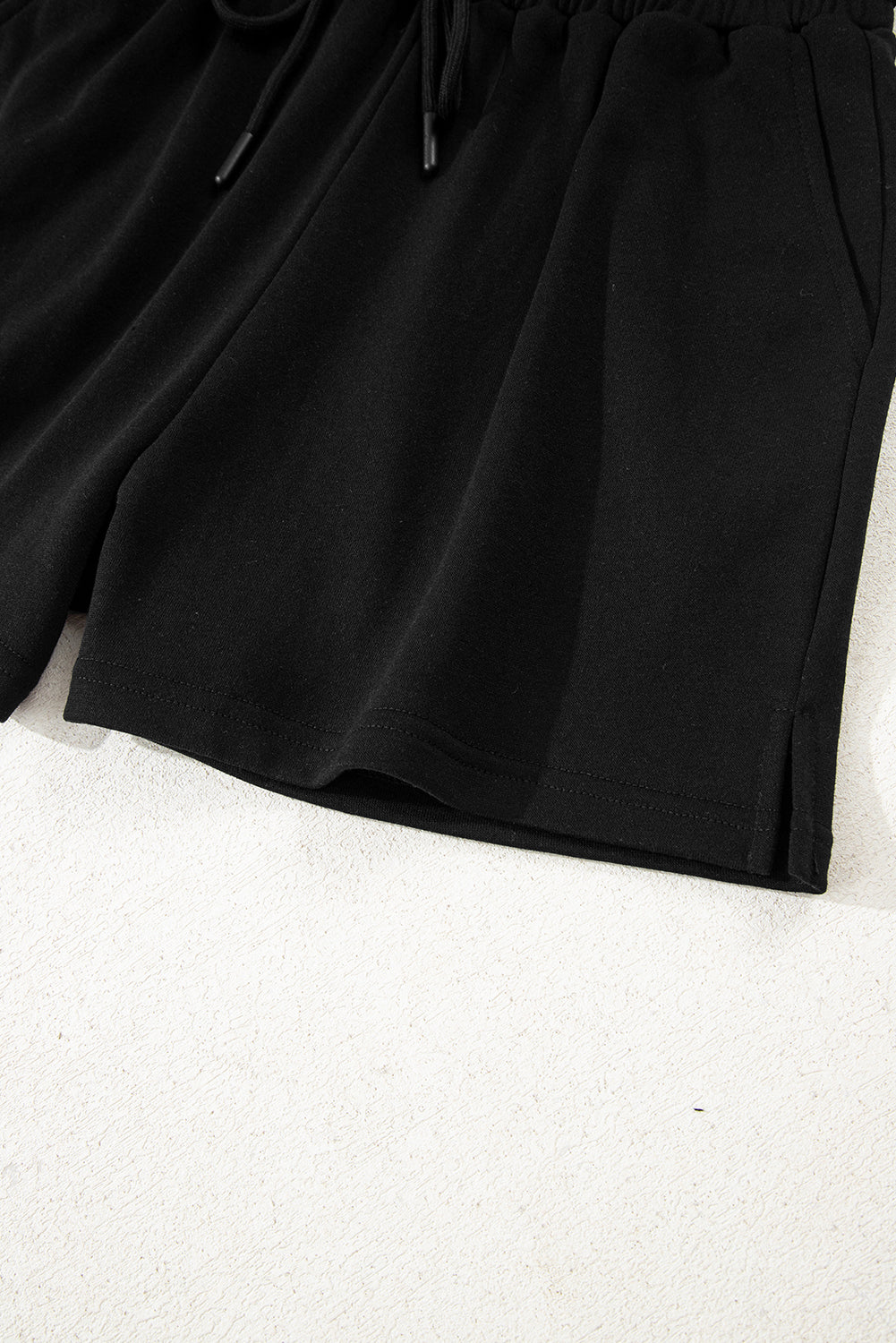 Navy Blue Varsity Striped Sleeve Drop Shoulder Sweatshirt and Shorts Set