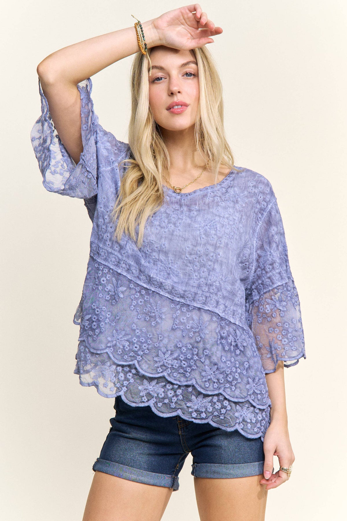 BELL SLEEVES LACE BLOUSE SCALLOP EDGE - CET3907