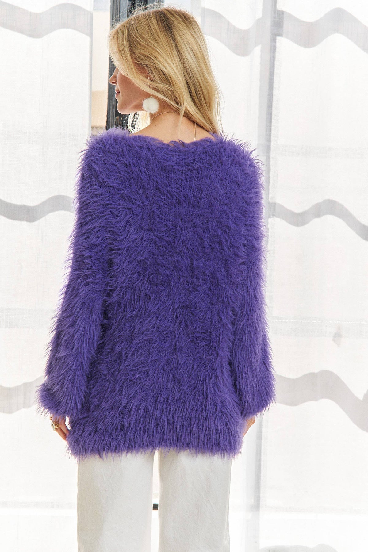 CESW3448A - BOAT NECK SOFT FUZZY SWEATER TOP