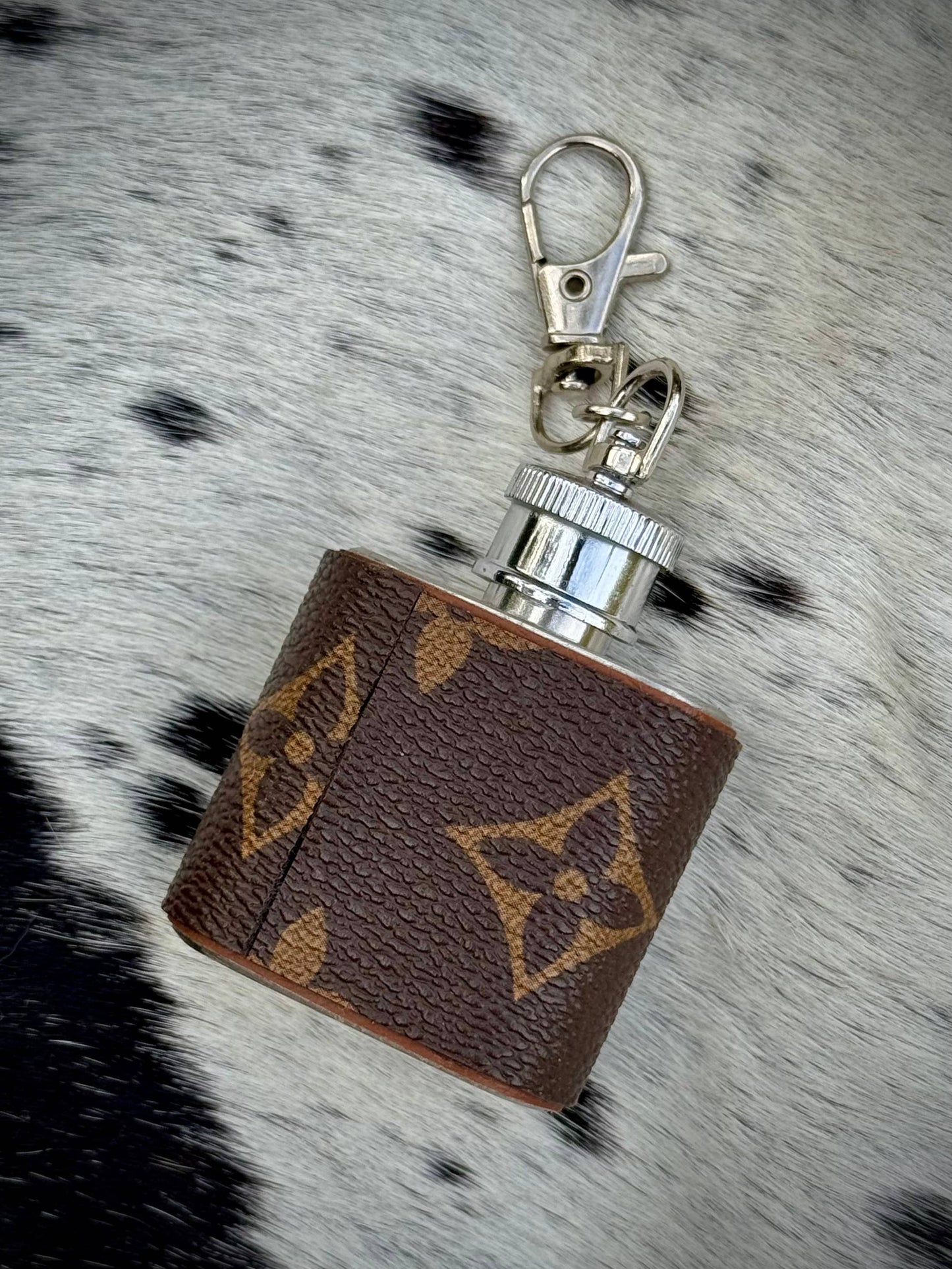 Upcycled LV Mini Flask Bag Charm Keychain Western 