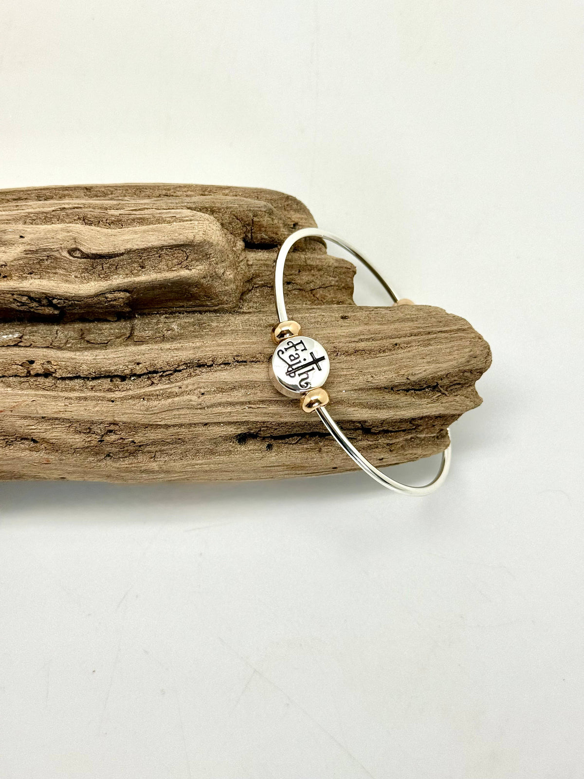 Bracelet Cuff with Faith Medallion, polished , anti tarnish