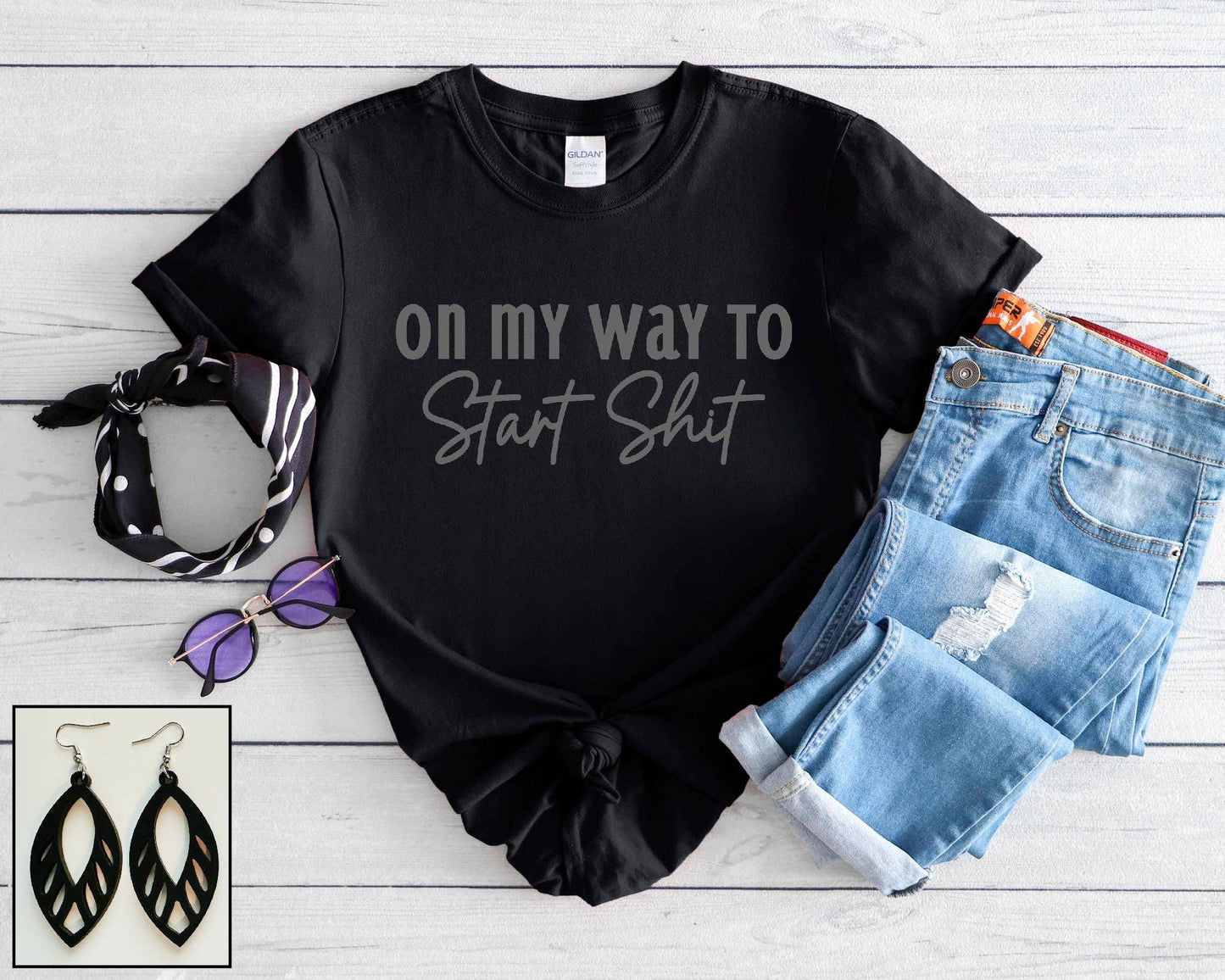On My Way Black Graphic T-Shirt for Women