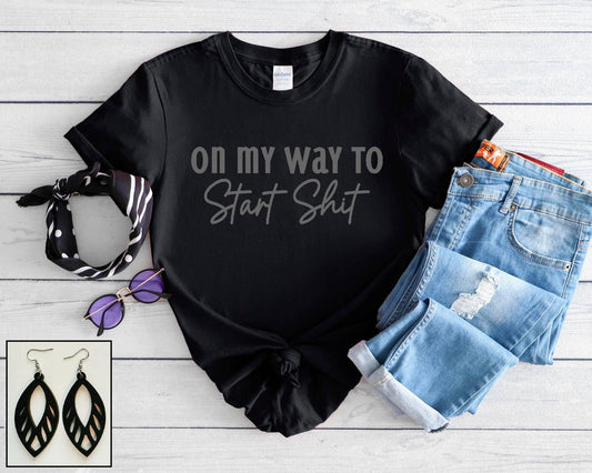 On My Way Black Graphic T-Shirt for Women