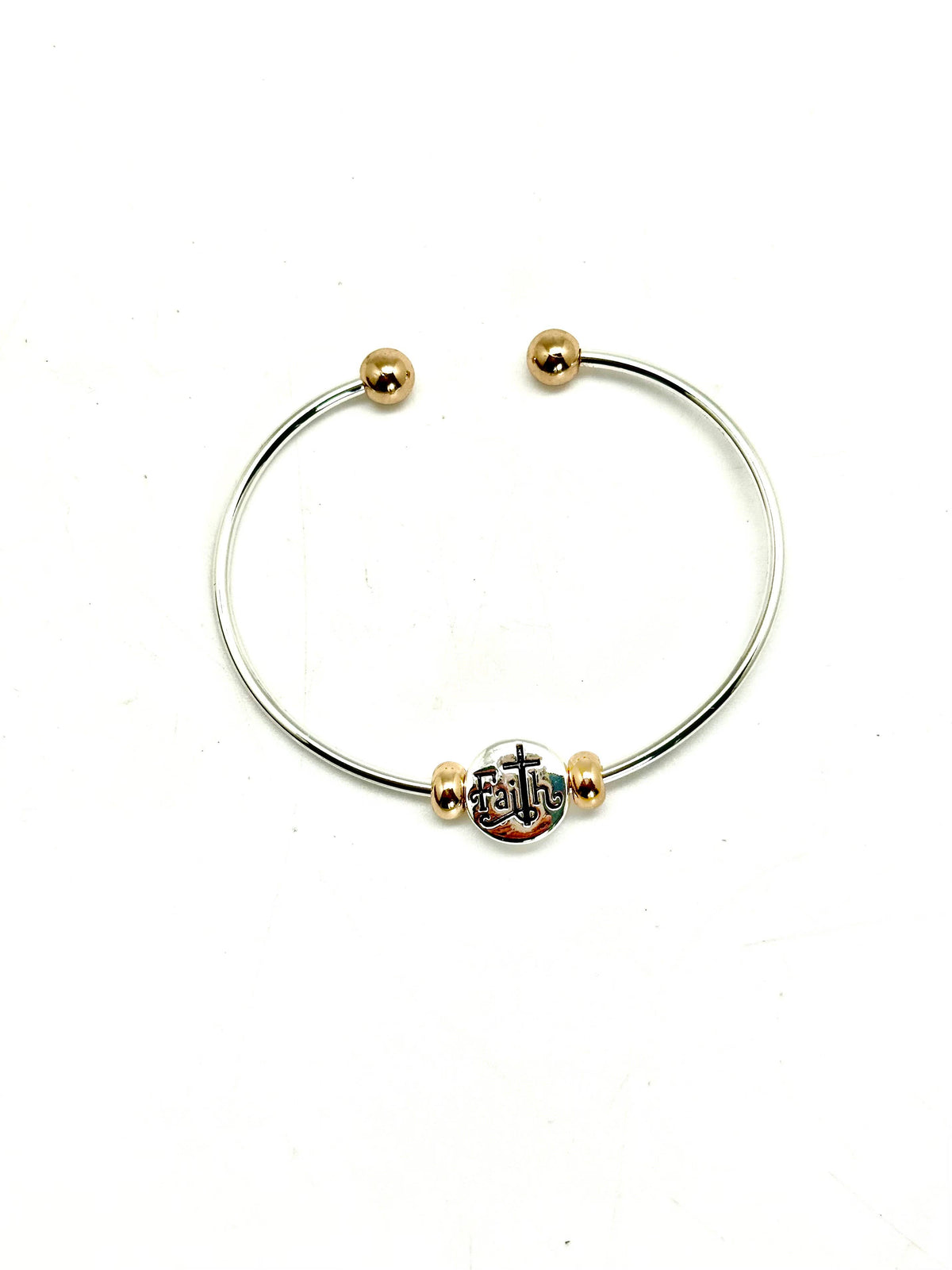 Bracelet Cuff with Faith Medallion, polished , anti tarnish