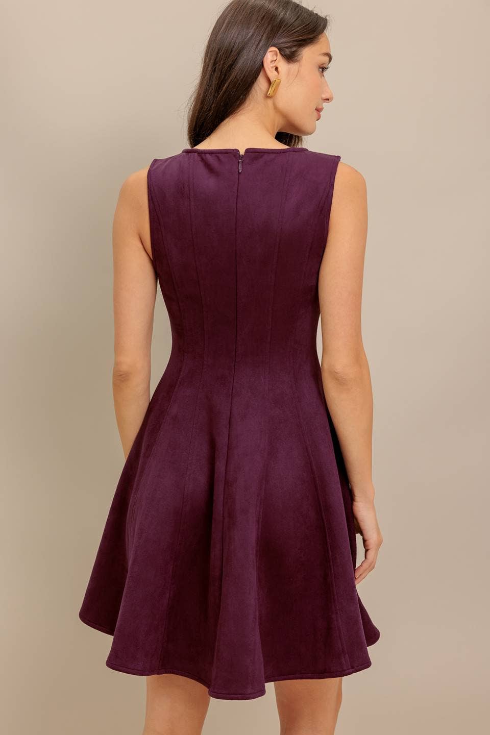 Burgundy Solid Faux Suede Mini Dress
