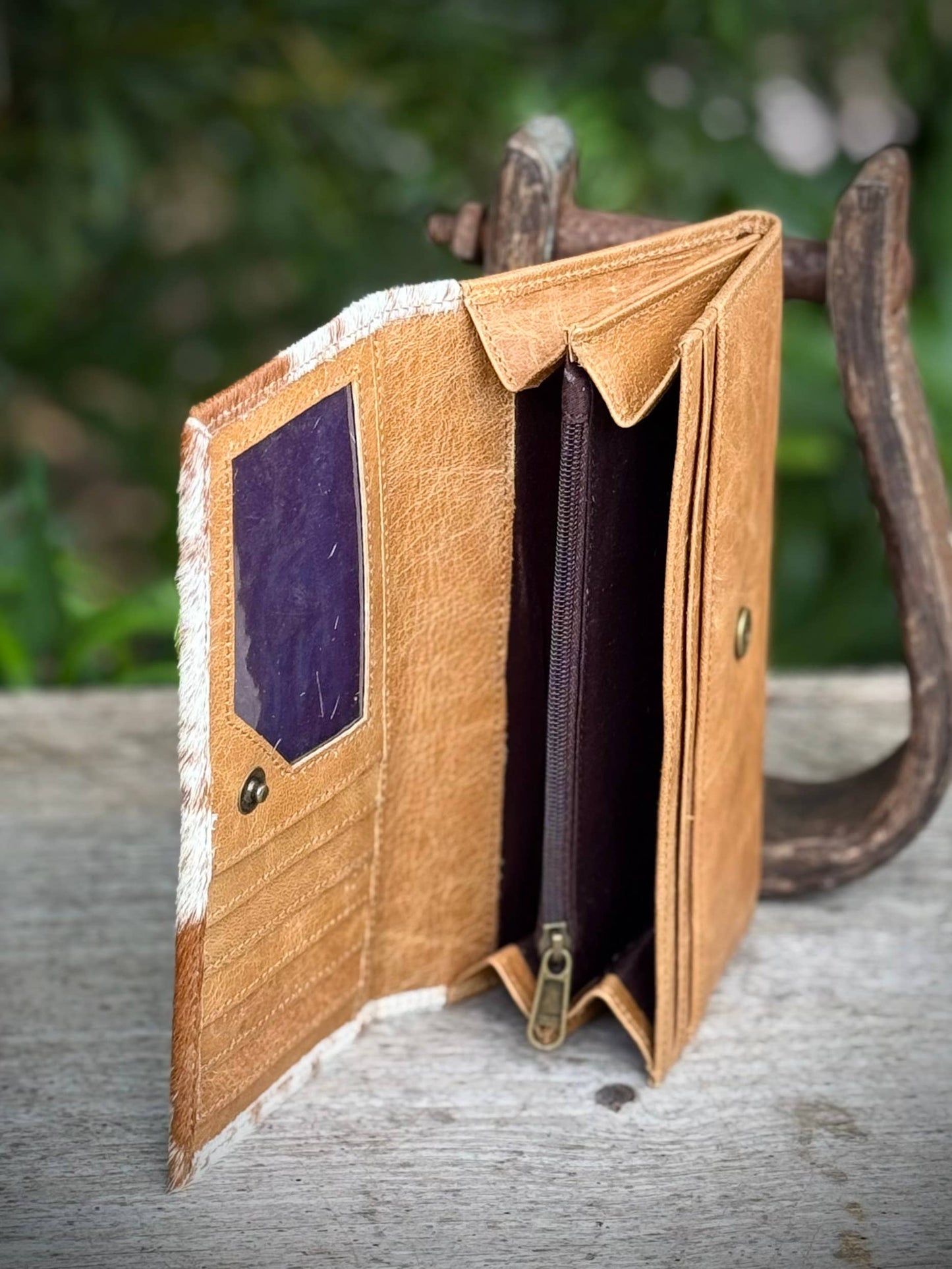 Upcycled LV Cowhide Leather Wallet Card Holder Western