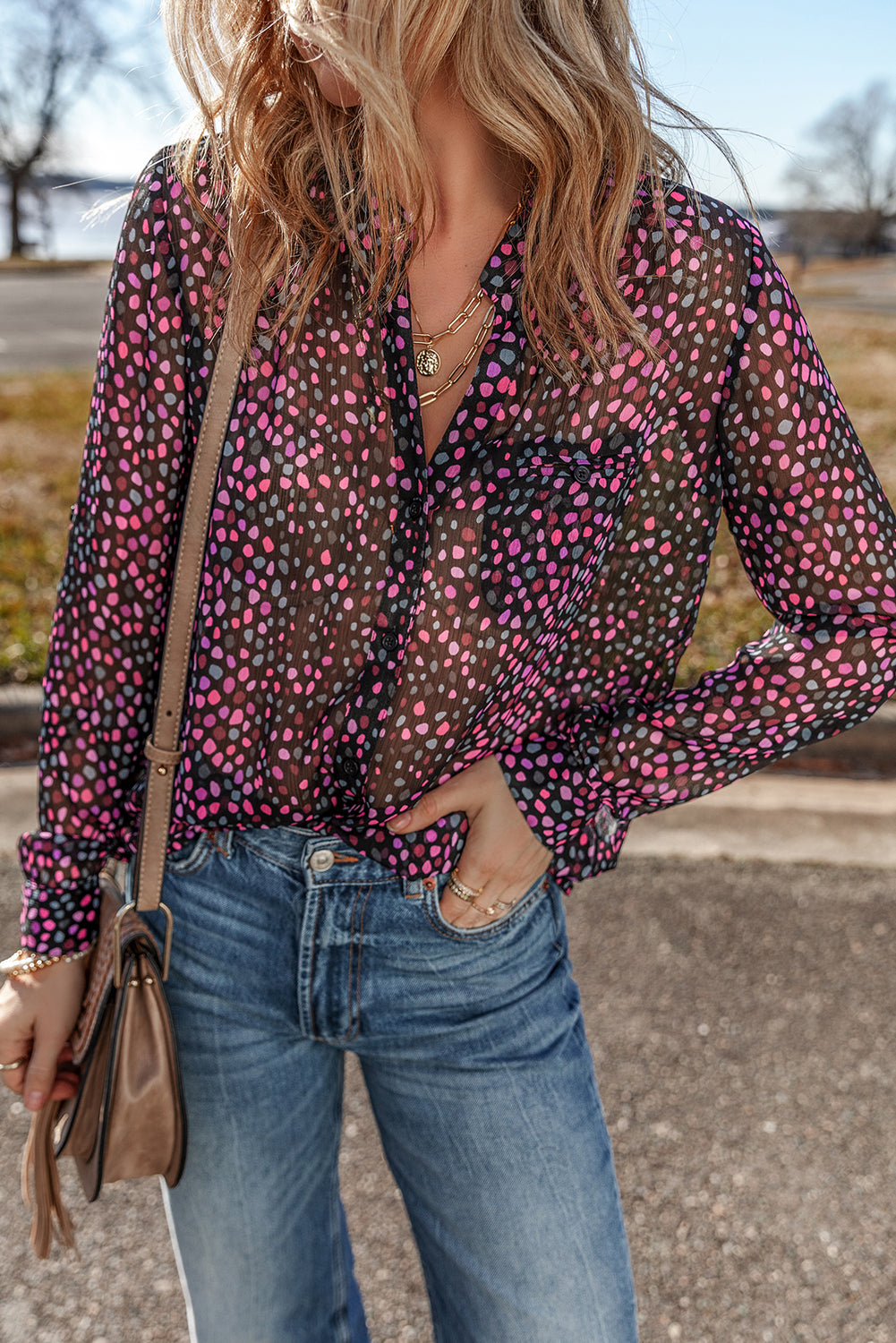 Polka Dot Printed Buttoned Shirt