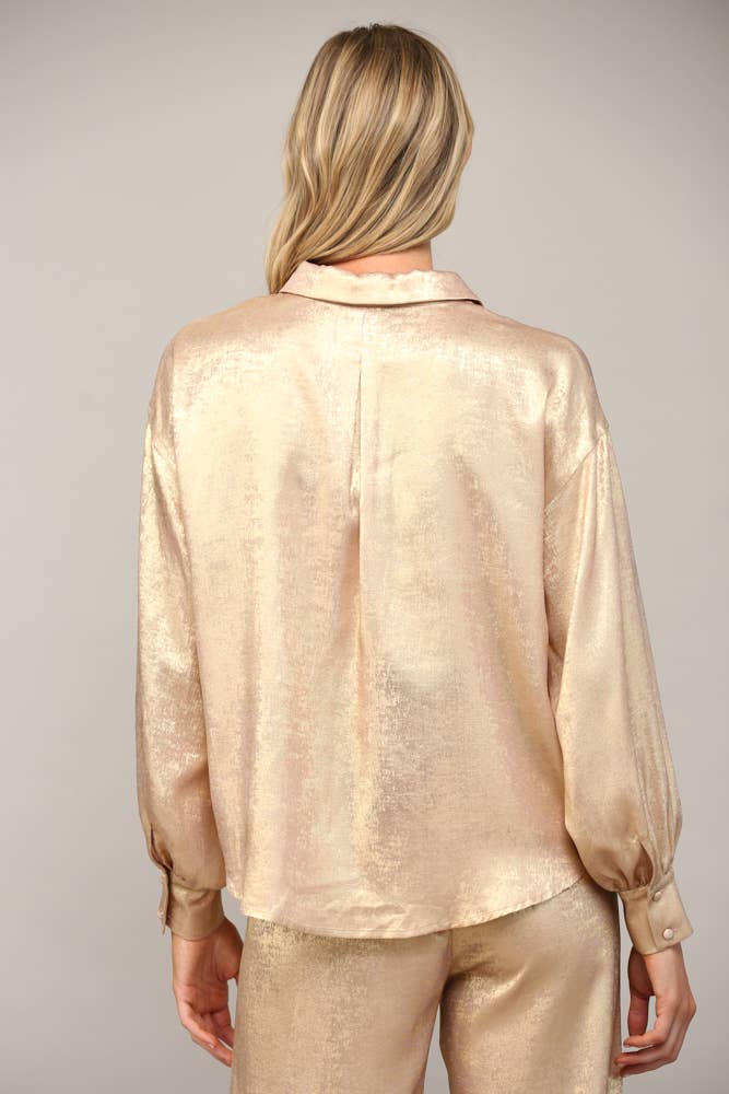 METALLIC BUTTON DOWN SHIRT FT23103