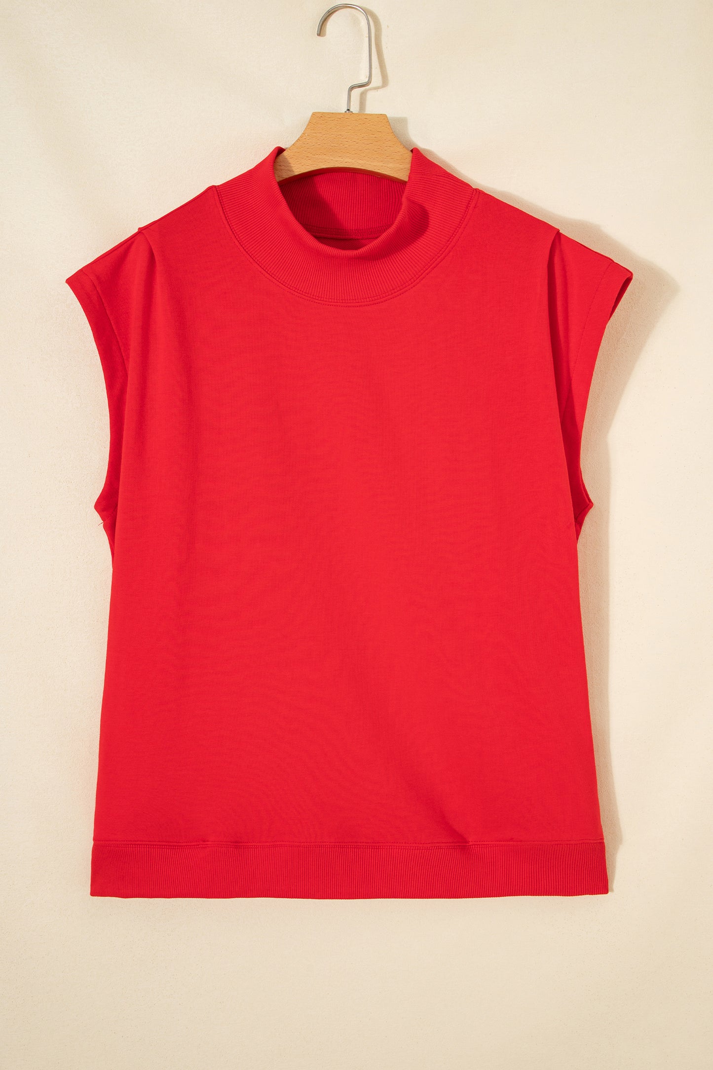 Phalaenopsis Solid Color High Neck Cap Sleeve Loose Top