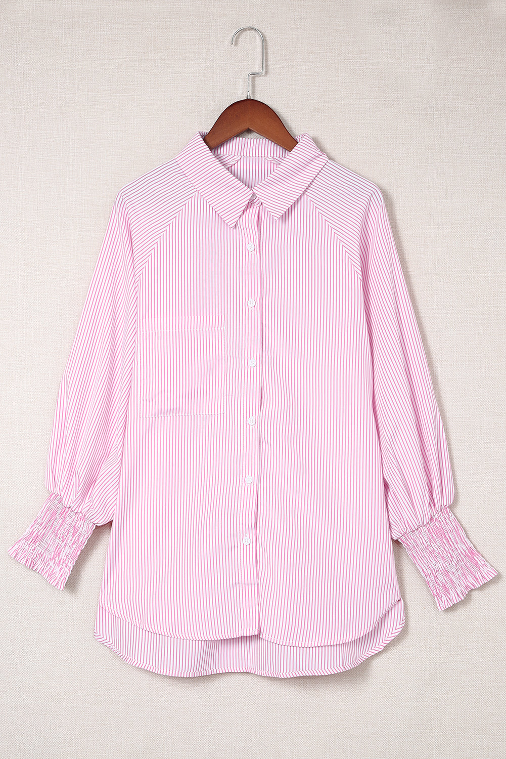 Striped Casual Shirred Cuffs Shirt