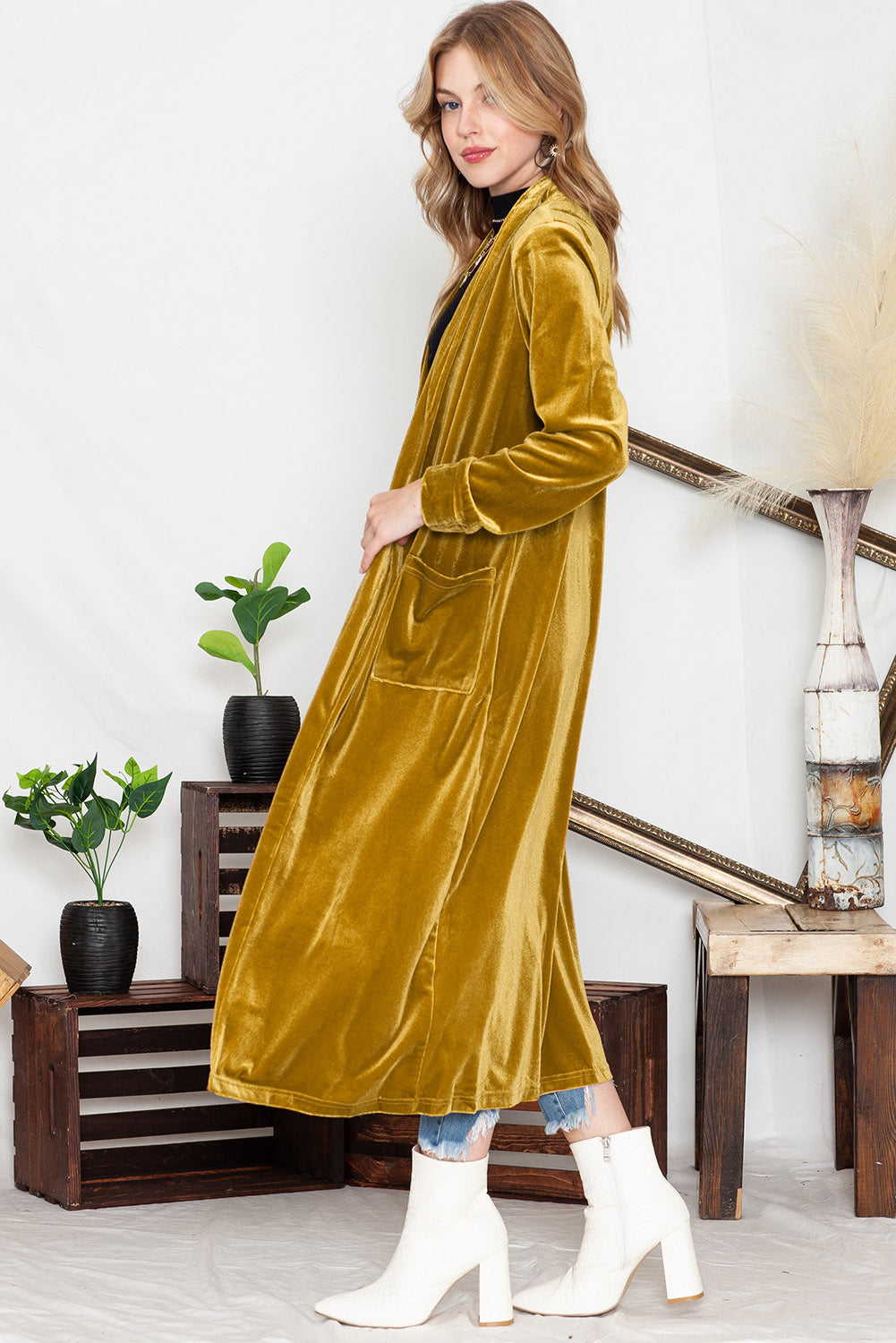 Desert Palm Pocket Open Front Long Cardigan