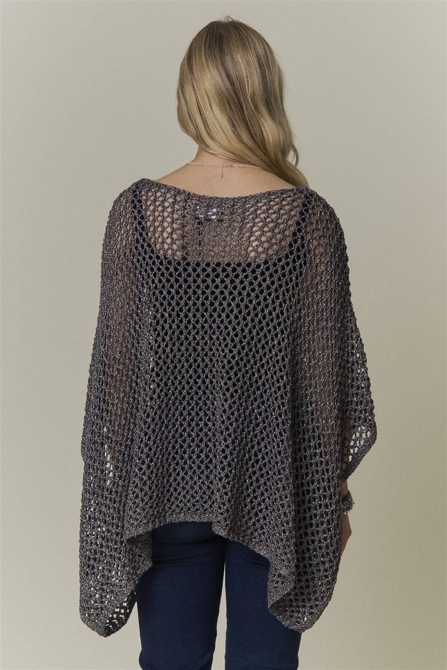 OPEN-KNIT PONCHO SWEATER TOP- CESW4486