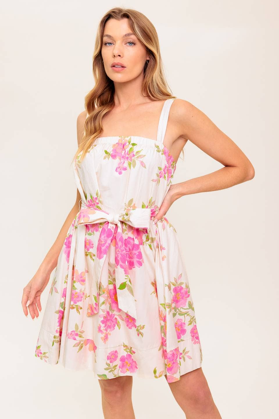 Pink woven mini dress