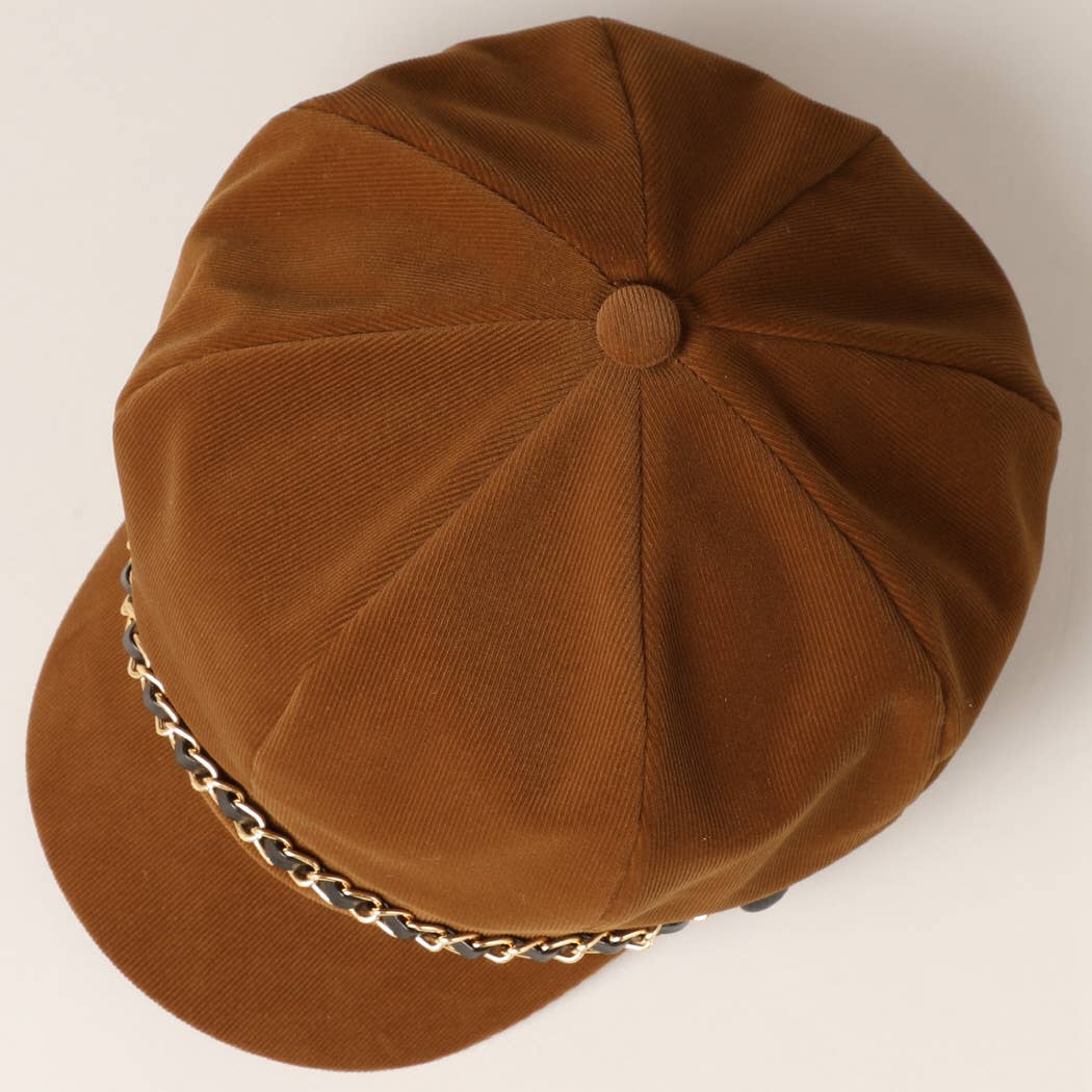 Stylish Newsboy Cap Cabbie Hat with Leather Chain