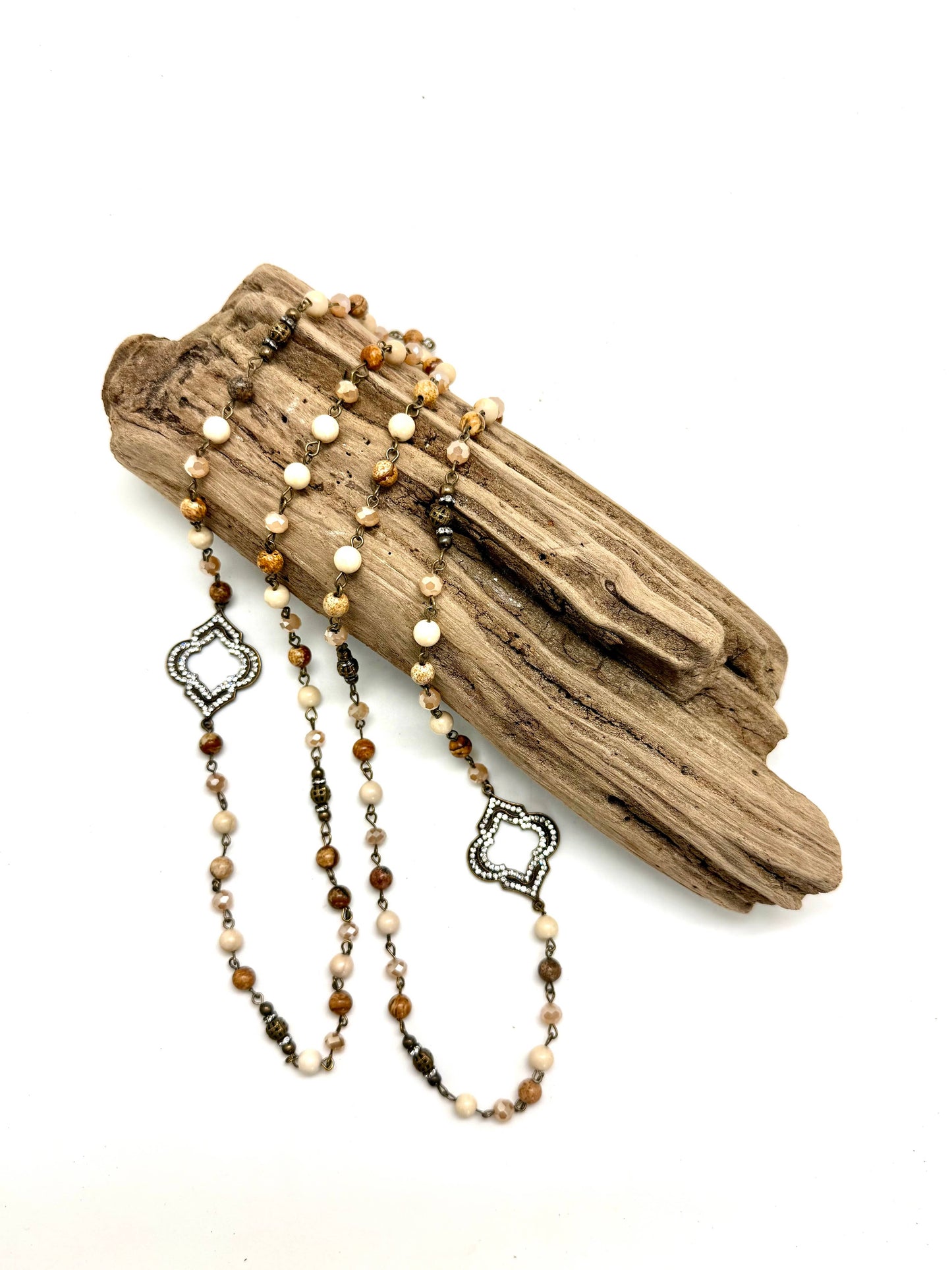 Necklace Picture Jasper (6mm)w/Glass Vintage 44”