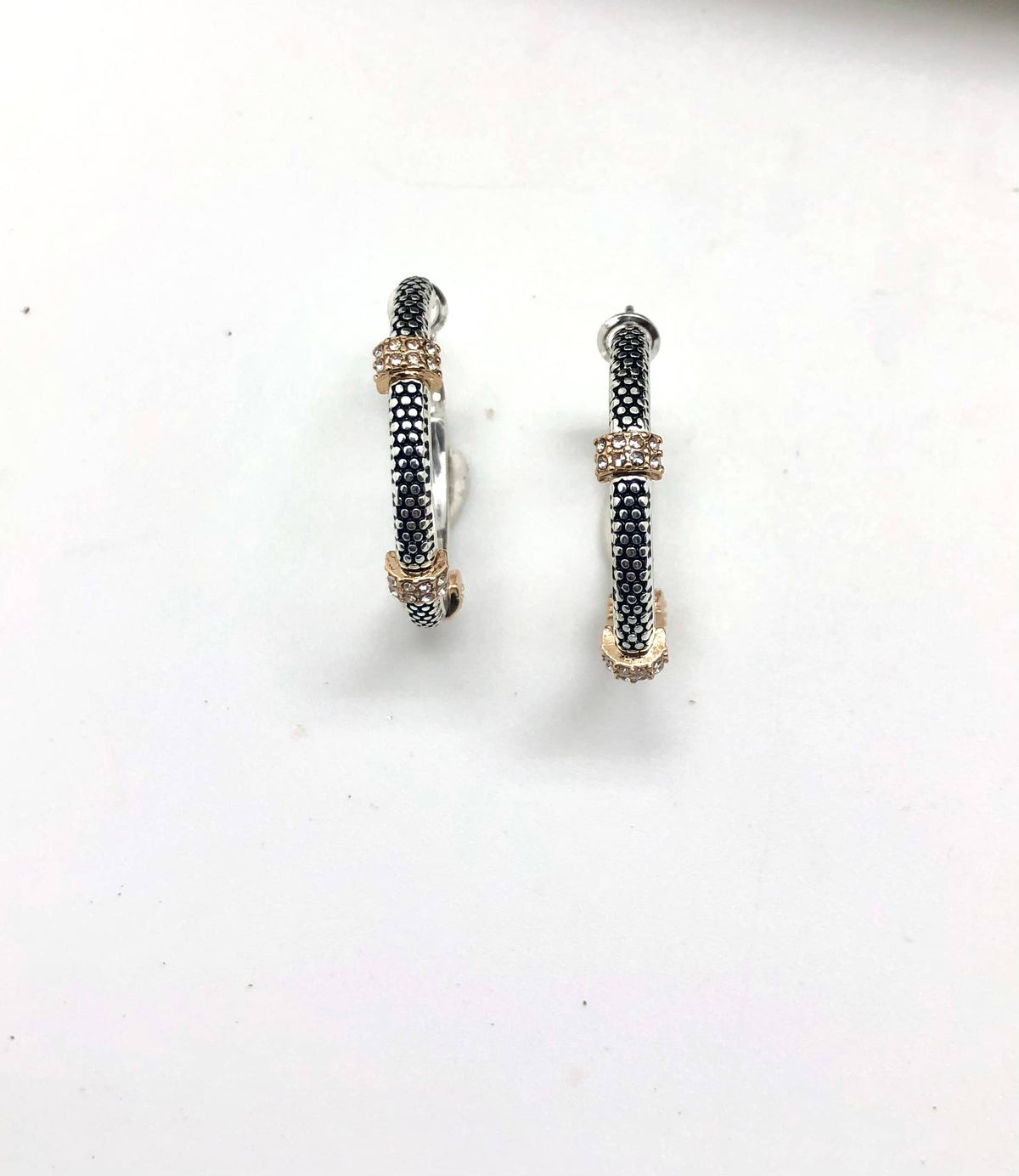 Earring Medium Hoop Crystal Three Caviar Alloy PlatedTwoTone