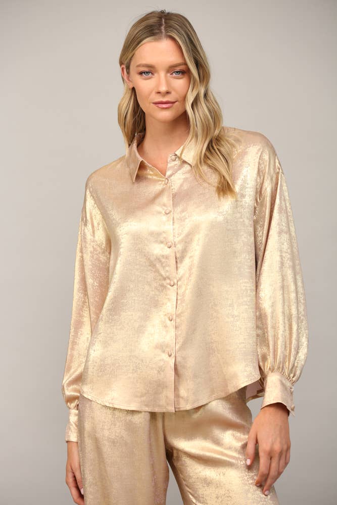 METALLIC BUTTON DOWN SHIRT FT23103