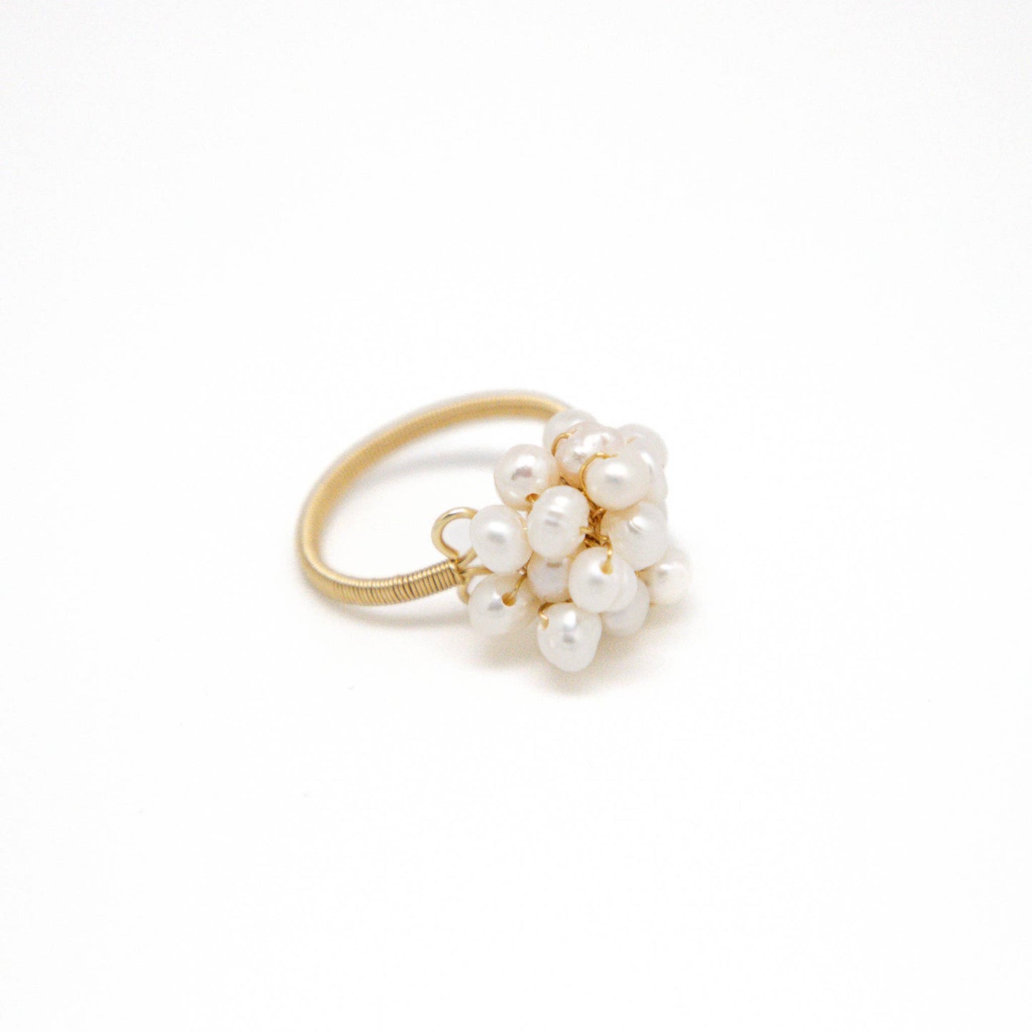Ring Freshwater Pearl Cluster Gold Wire Adjustable