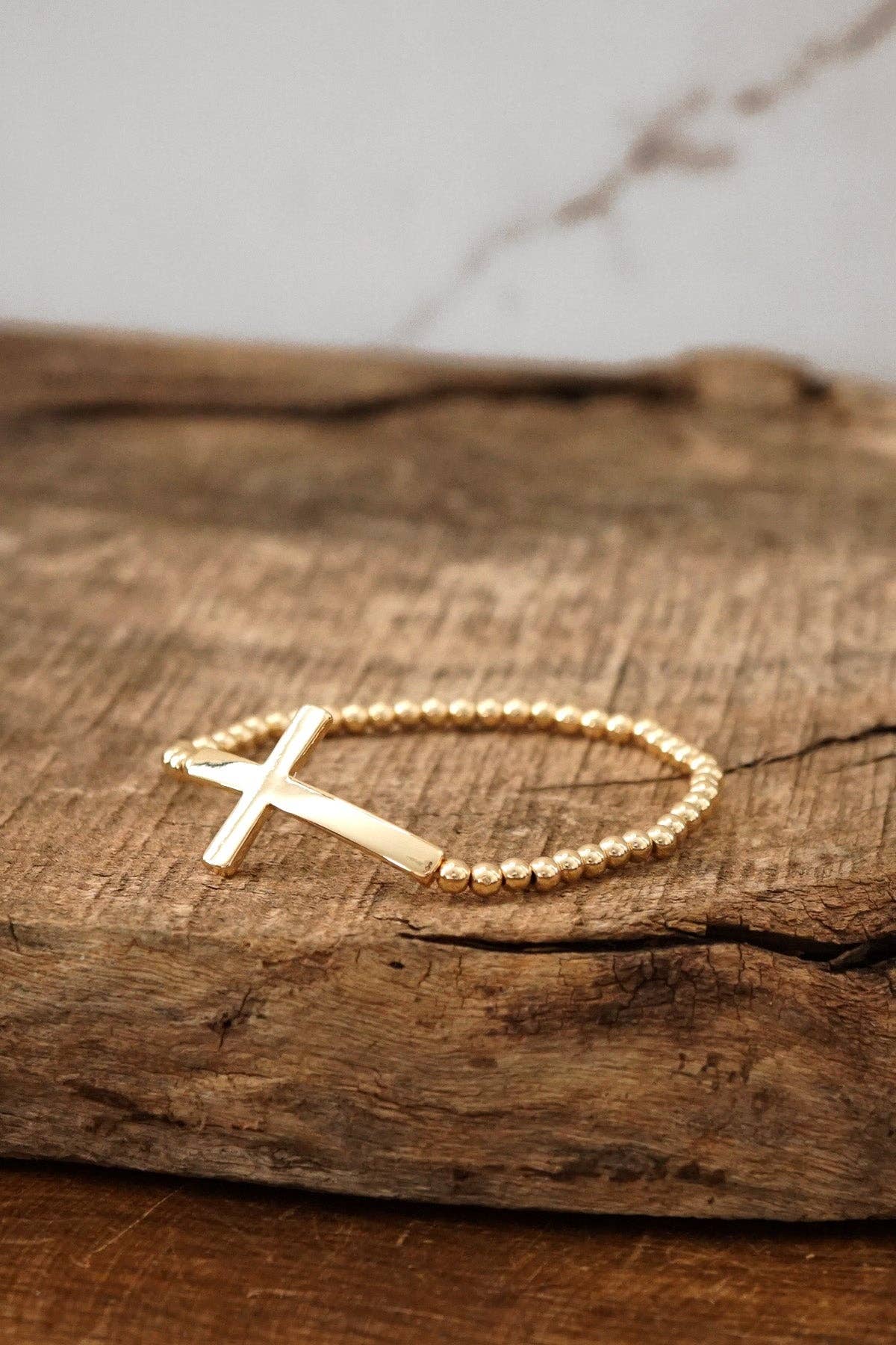 Stretchy Bracelet in Gold tone with Ball Beads