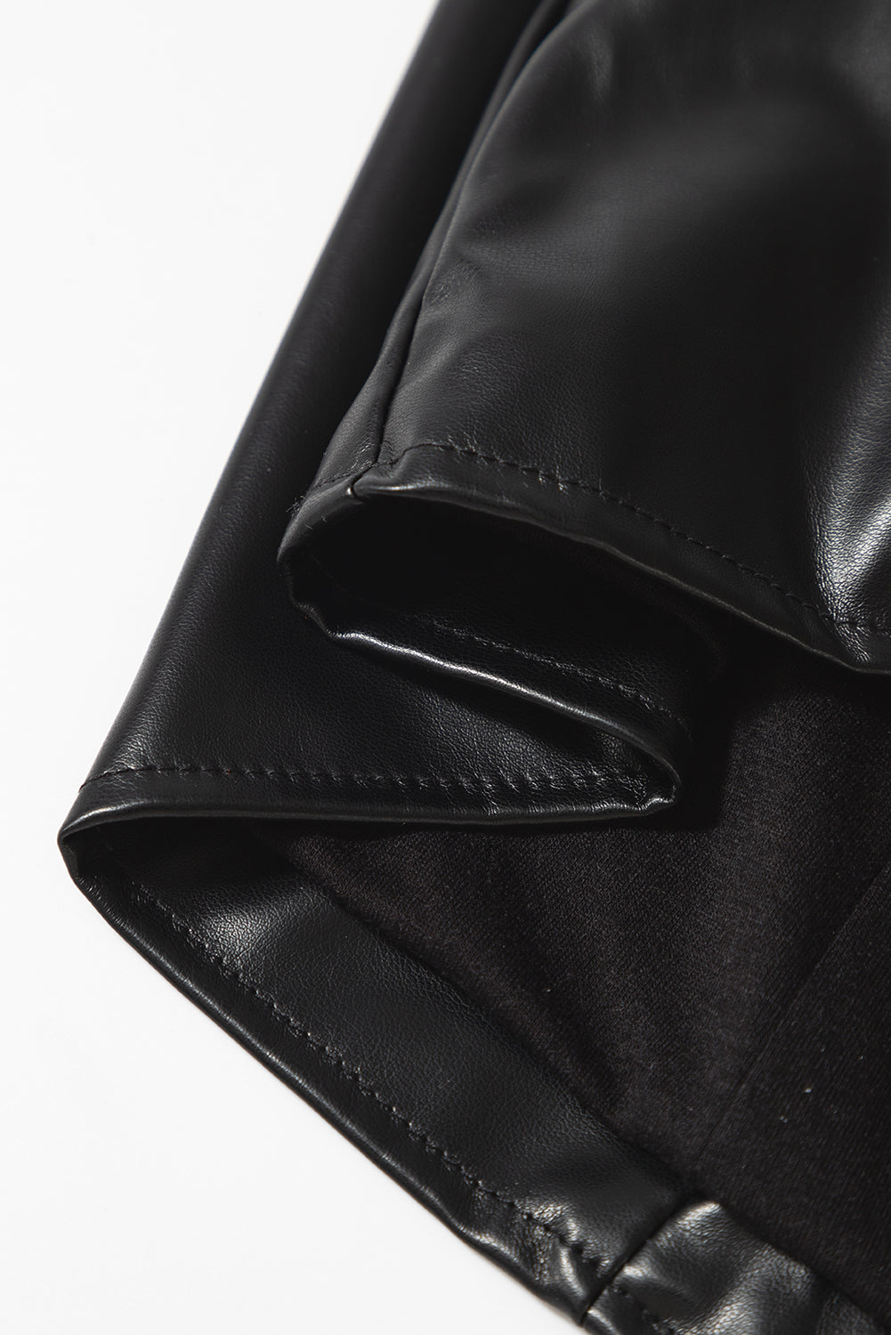 Solid Color Leather Frill Neck Ruffle Blouse
