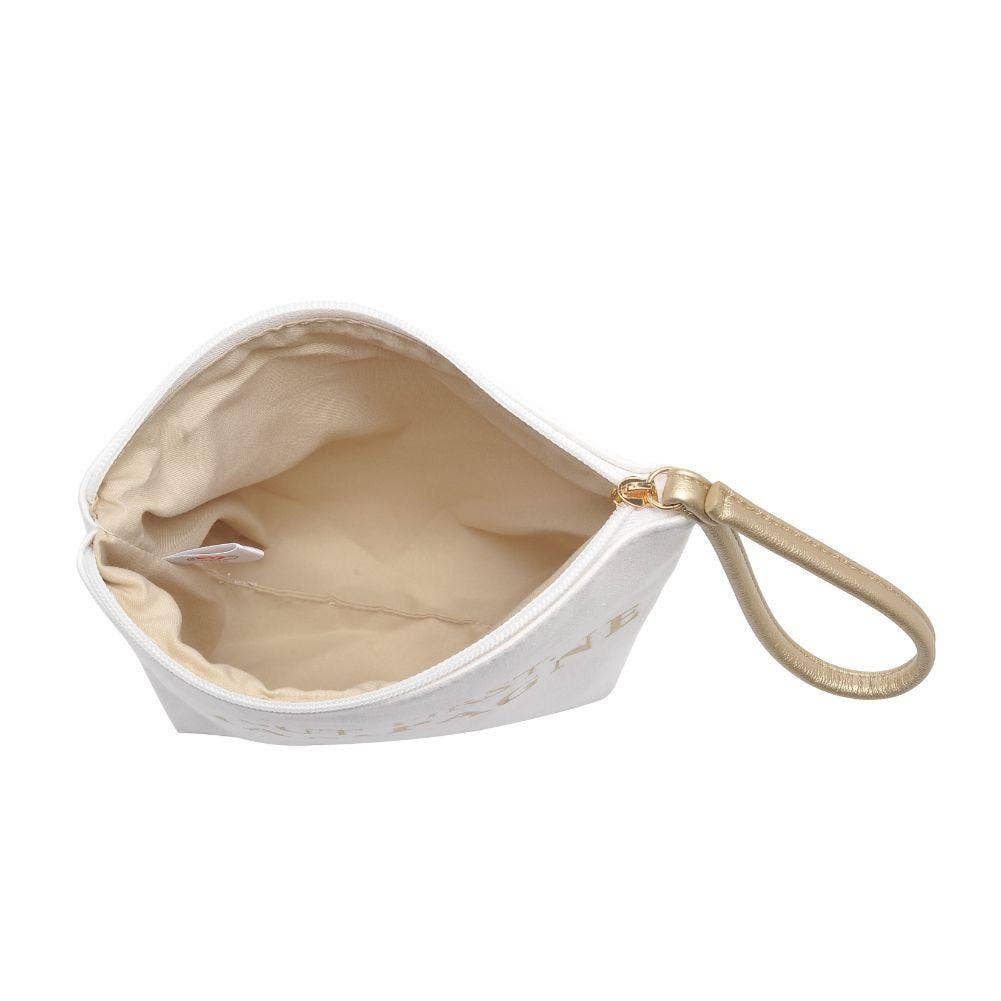 Printed Canvas Wristlet Cosmetic Make Up Bag Pouch