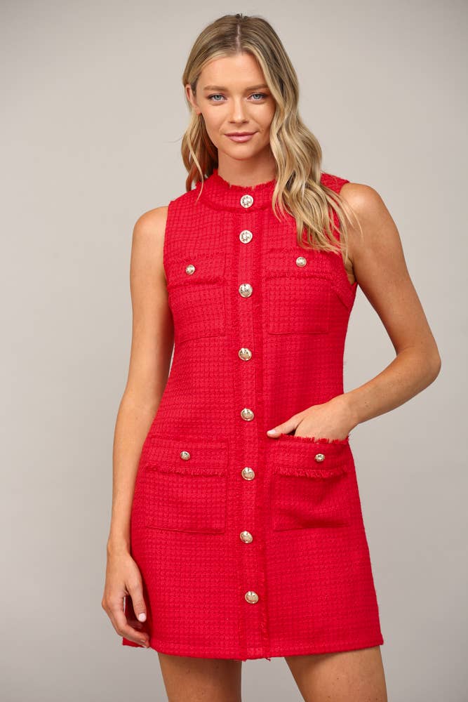 FRONT PATCH POCKET SLVL TWEED DRESS FD32156