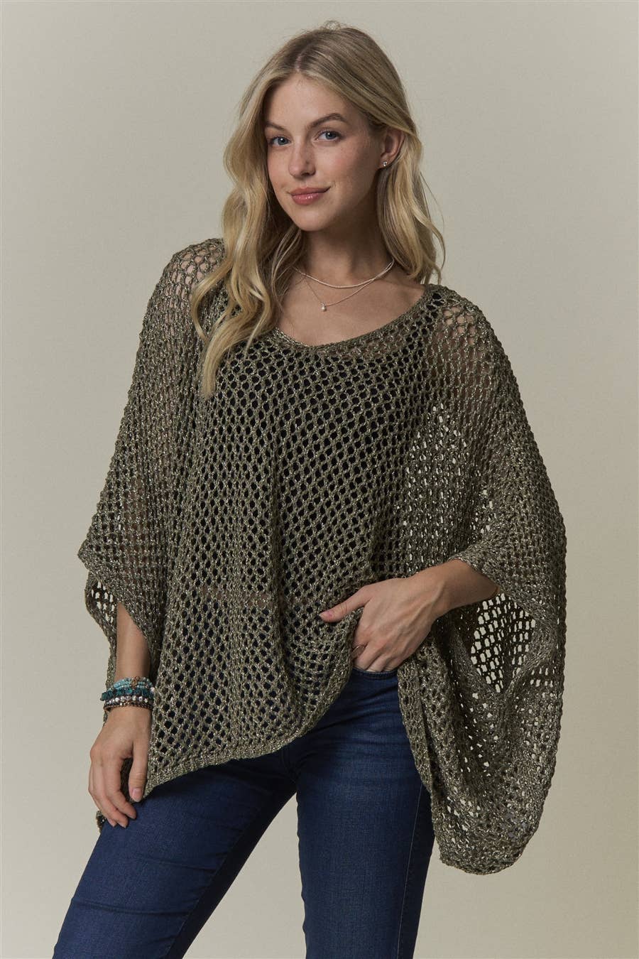 OPEN-KNIT PONCHO SWEATER TOP- CESW4486