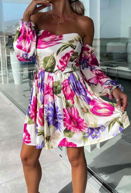 Printed strapless short dress