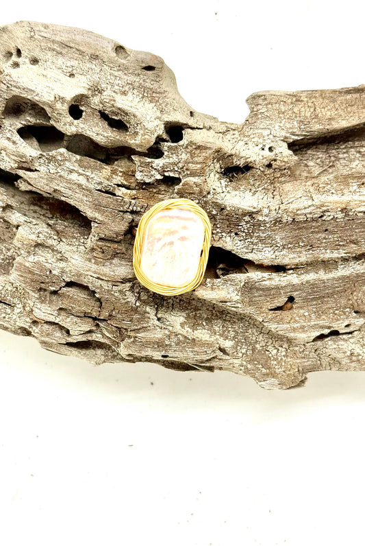 Ring 14k Gold Plated Wire with Rectangle CoinPearl Adjustabl