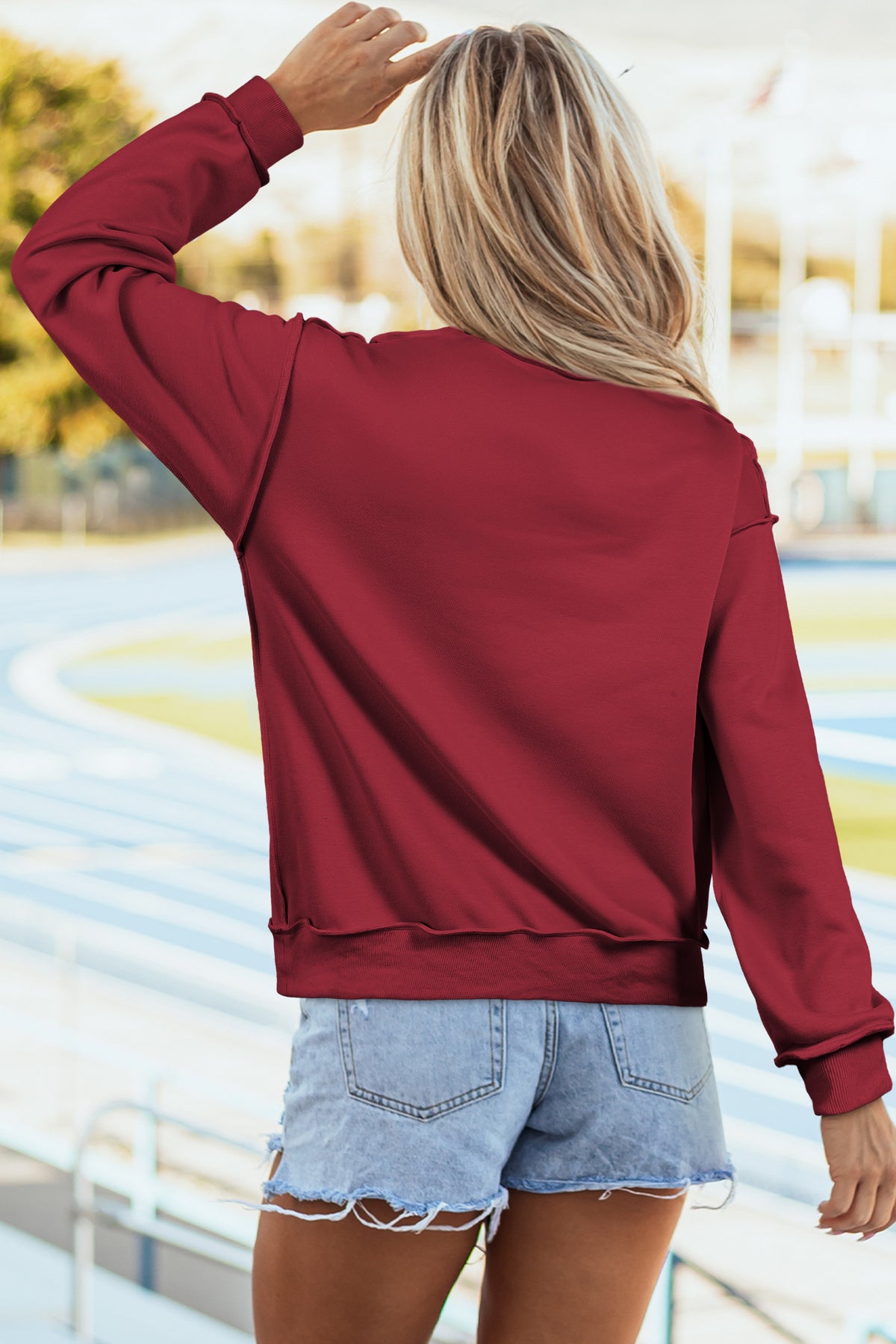 Apricot Oversize Drop Shoulder Reversible Mock Neck Sweatshirt
